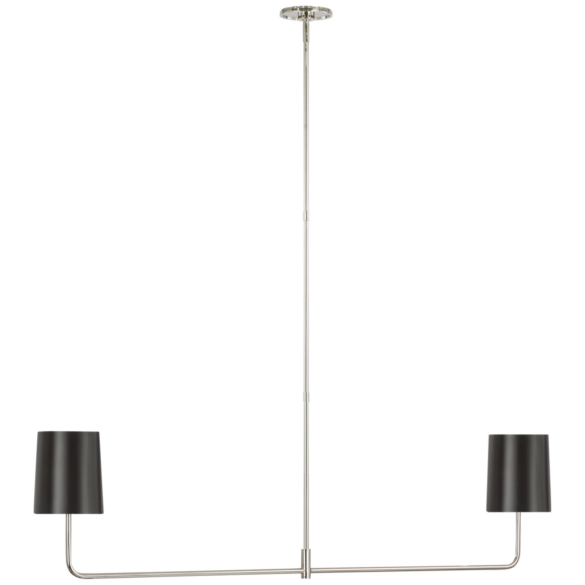 Barbara Barry Go Lightly 54" Two Light Linear Chandelier in Polished Nickel with Bronze Shades Ceiling Light W54"