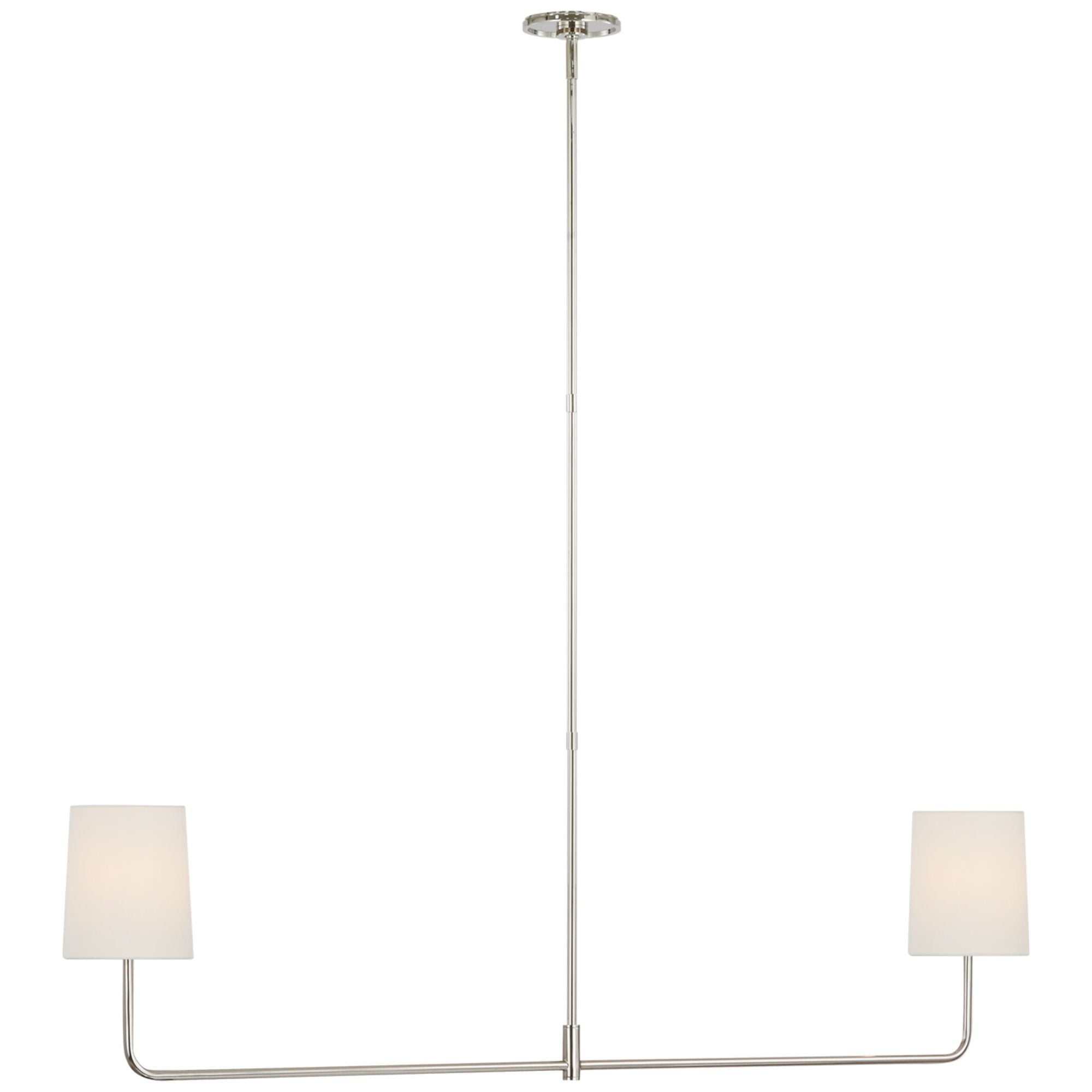 Barbara Barry Go Lightly 54" Two Light Linear Chandelier in Polished Nickel with Linen Shades Ceiling Light W54"