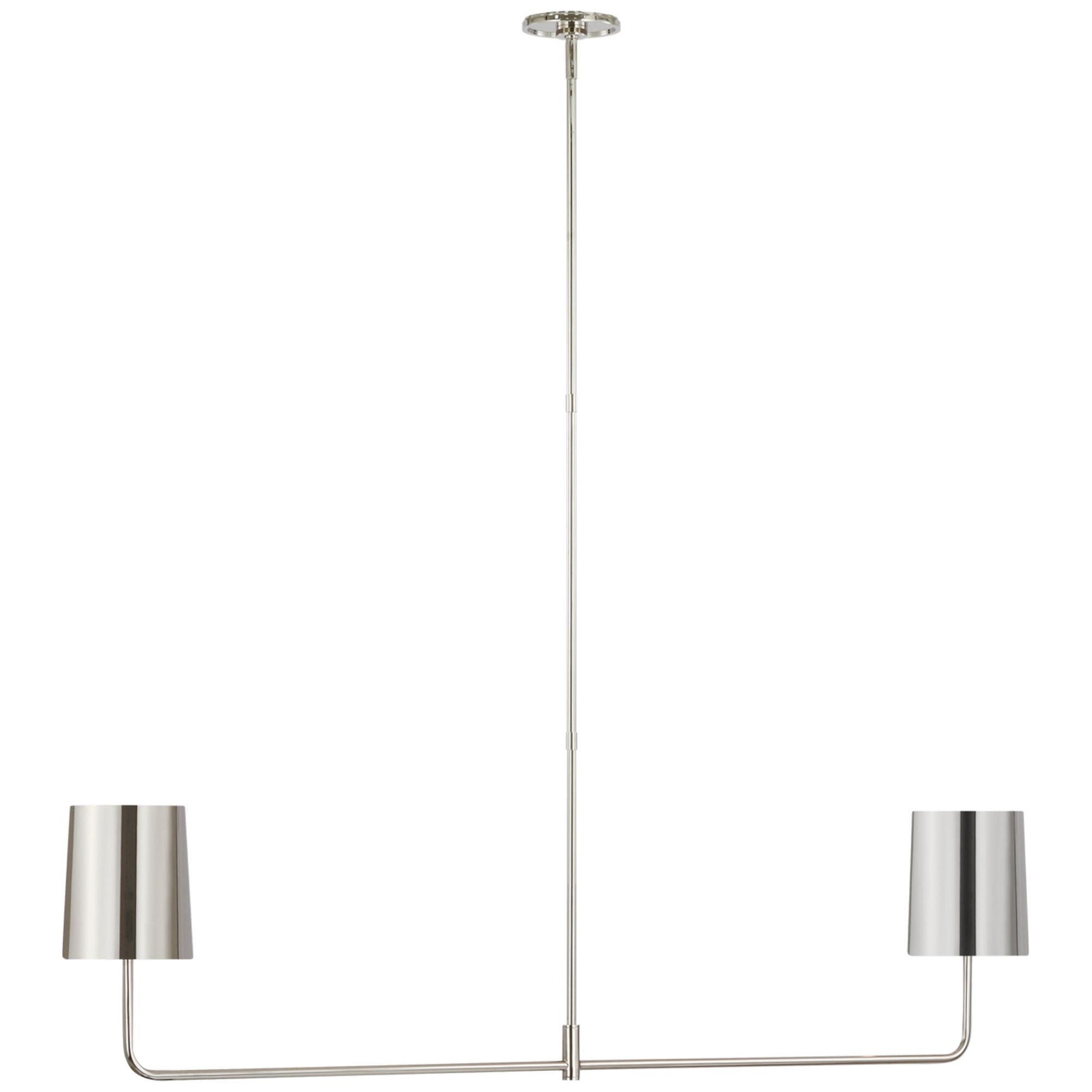 Barbara Barry Go Lightly 54" Two Light Linear Chandelier in Polished Nickel with Polished Nickel Shades Ceiling Light W54"