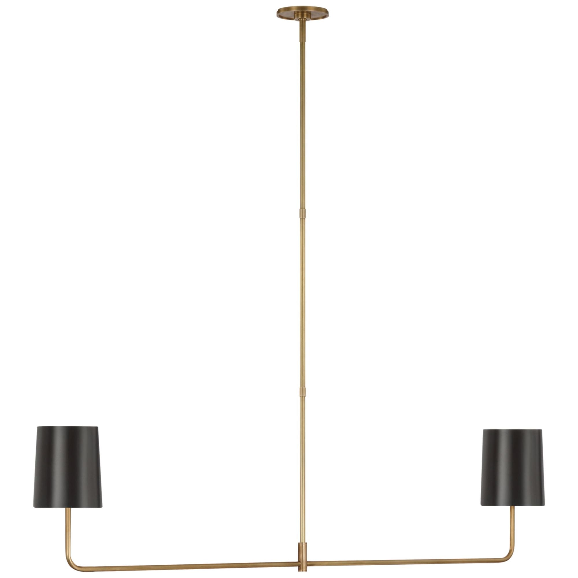 Barbara Barry Go Lightly 54" Two Light Linear Chandelier in Soft Brass with Bronze Shades