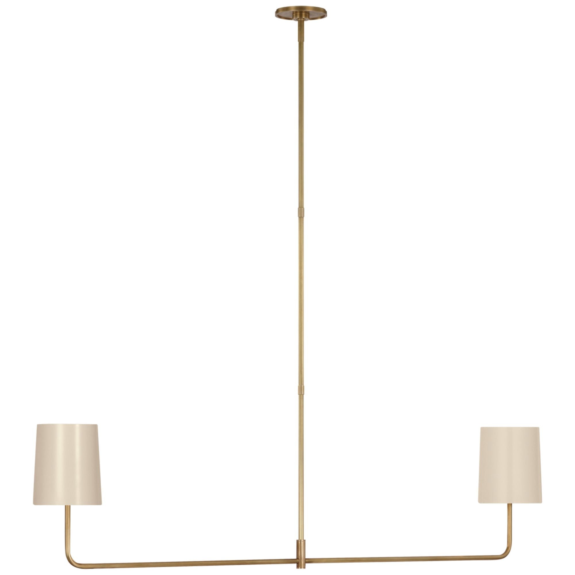 Barbara Barry Go Lightly 54" Two Light Linear Chandelier in Soft Brass with China White Shades