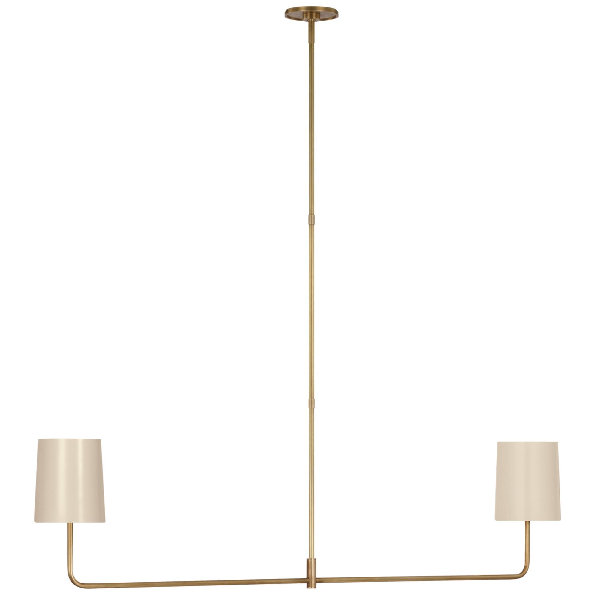 Barbara Barry Go Lightly 54" Two Light Linear Chandelier in Soft Brass with China White Shades Ceiling Light W54"