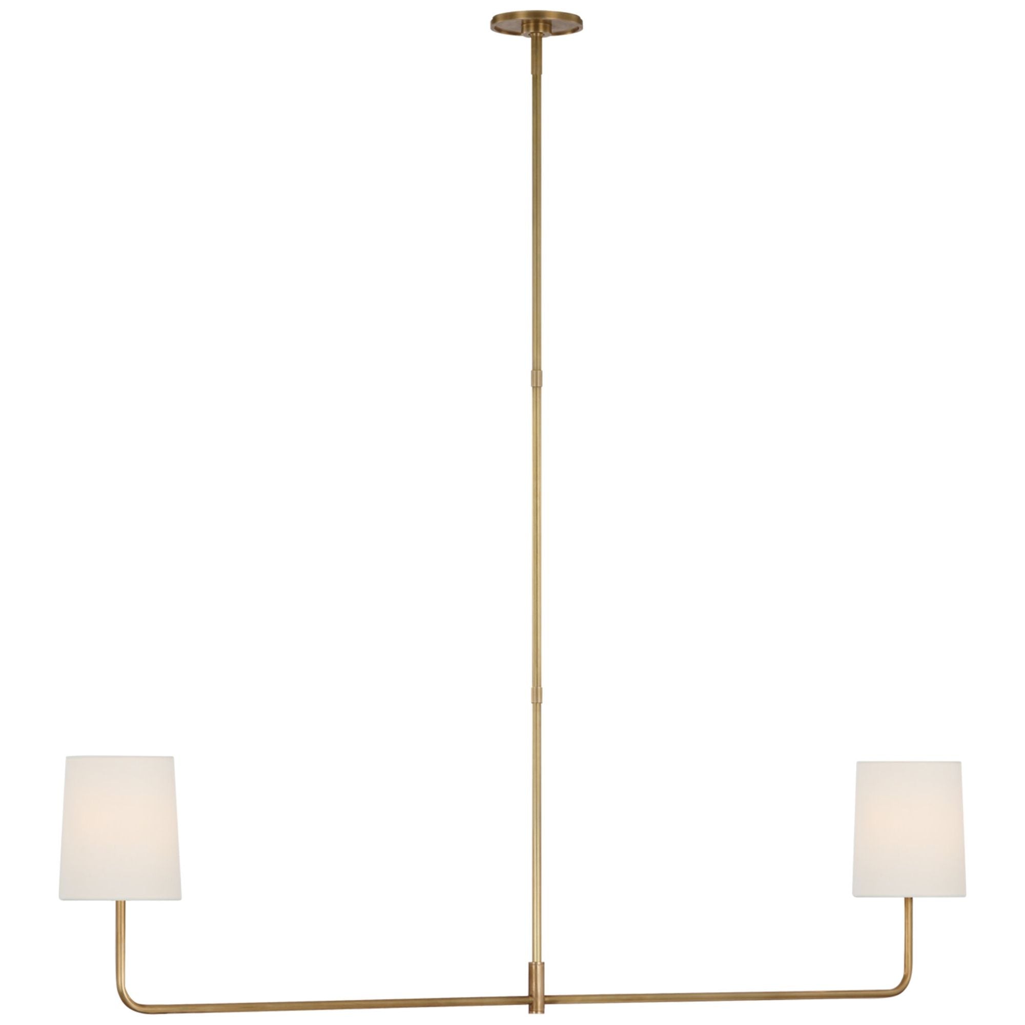 Barbara Barry Go Lightly 54" Two Light Linear Chandelier in Soft Brass with Linen Shades