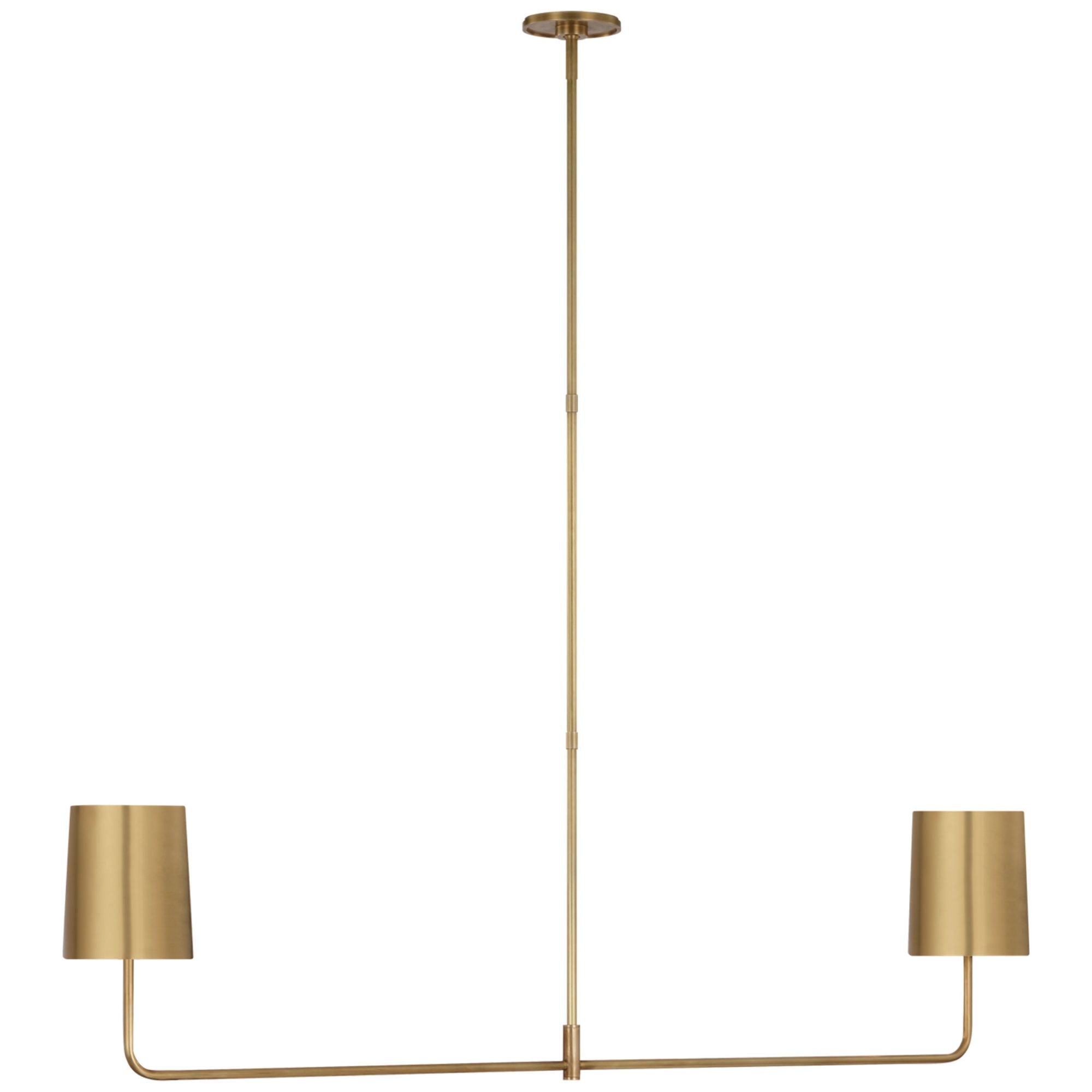 Barbara Barry Go Lightly 54" Two Light Linear Chandelier in Soft Brass with Soft Brass Shades