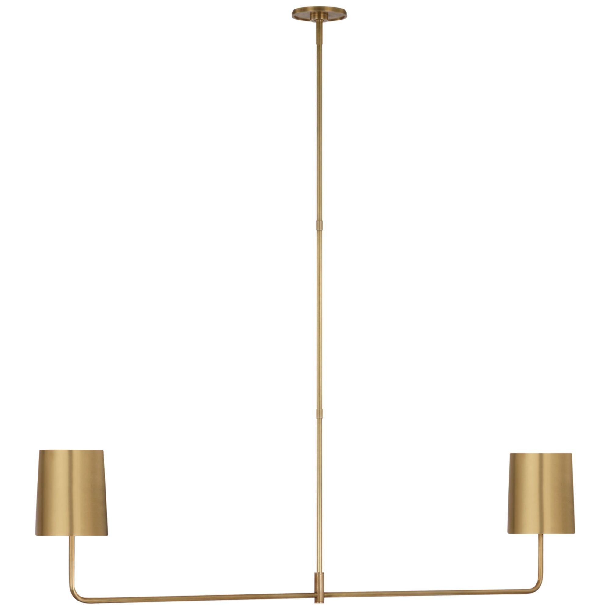 Barbara Barry Go Lightly 54" Two Light Linear Chandelier in Soft Brass with Soft Brass Shades Ceiling Light W54"