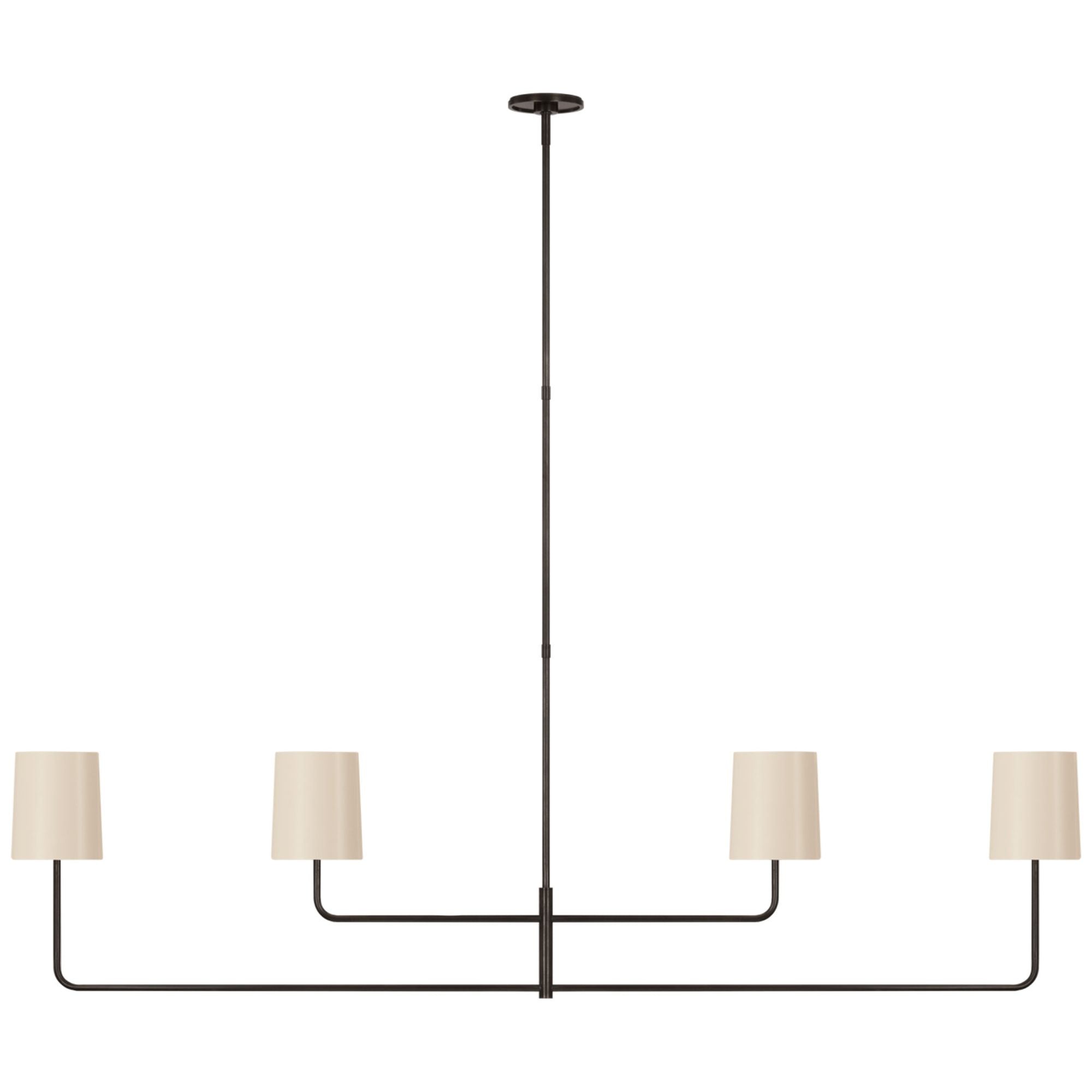 Barbara Barry Go Lightly 70" Four Light Linear Chandelier in Bronze with China White Shades
