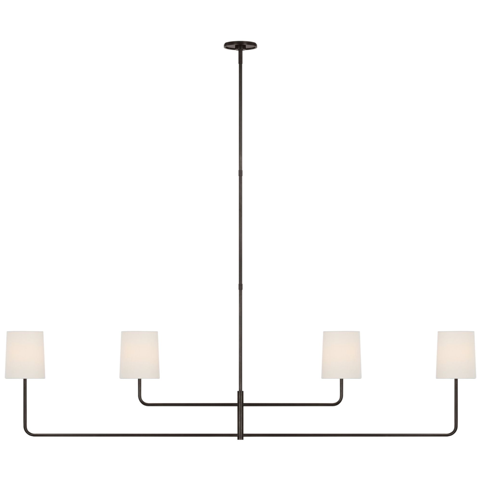 Barbara Barry Go Lightly 70" Four Light Linear Chandelier in Bronze with Linen Shades