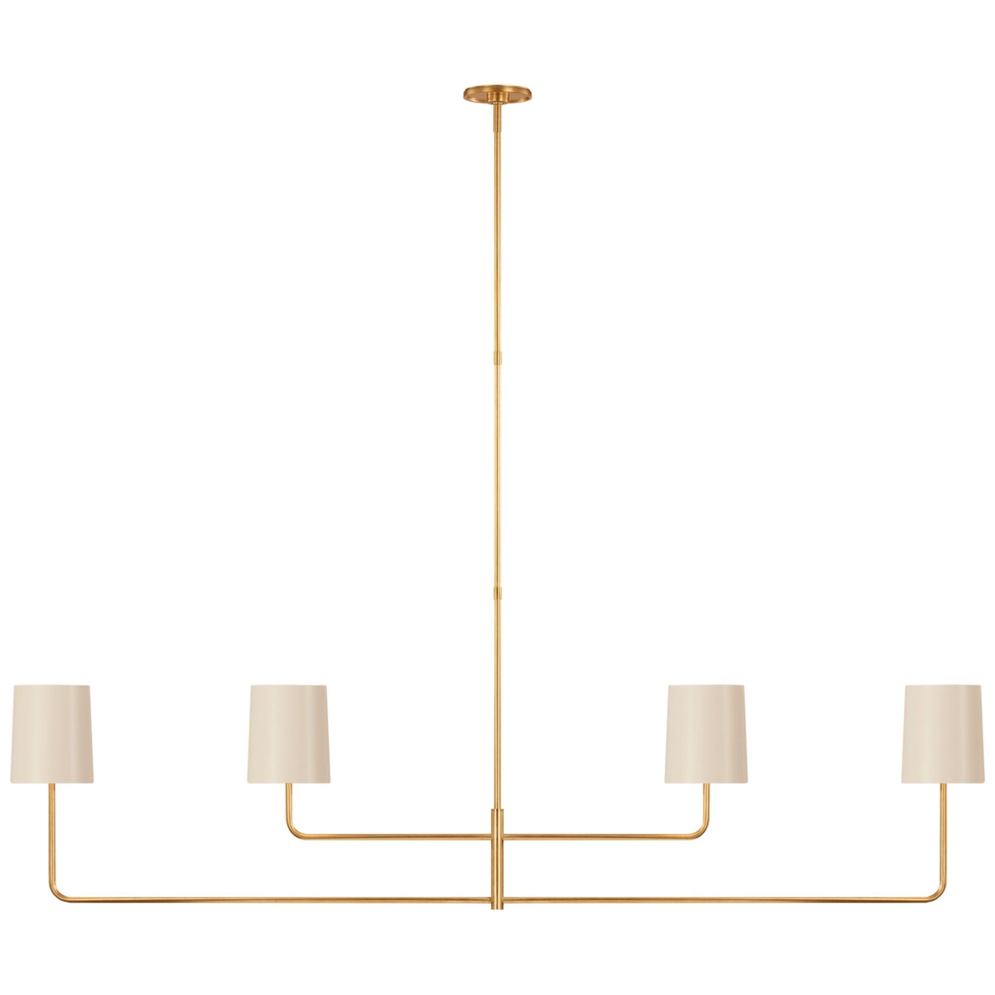 Barbara Barry Go Lightly 70" Four Light Linear Chandelier in Gild with China White Shades