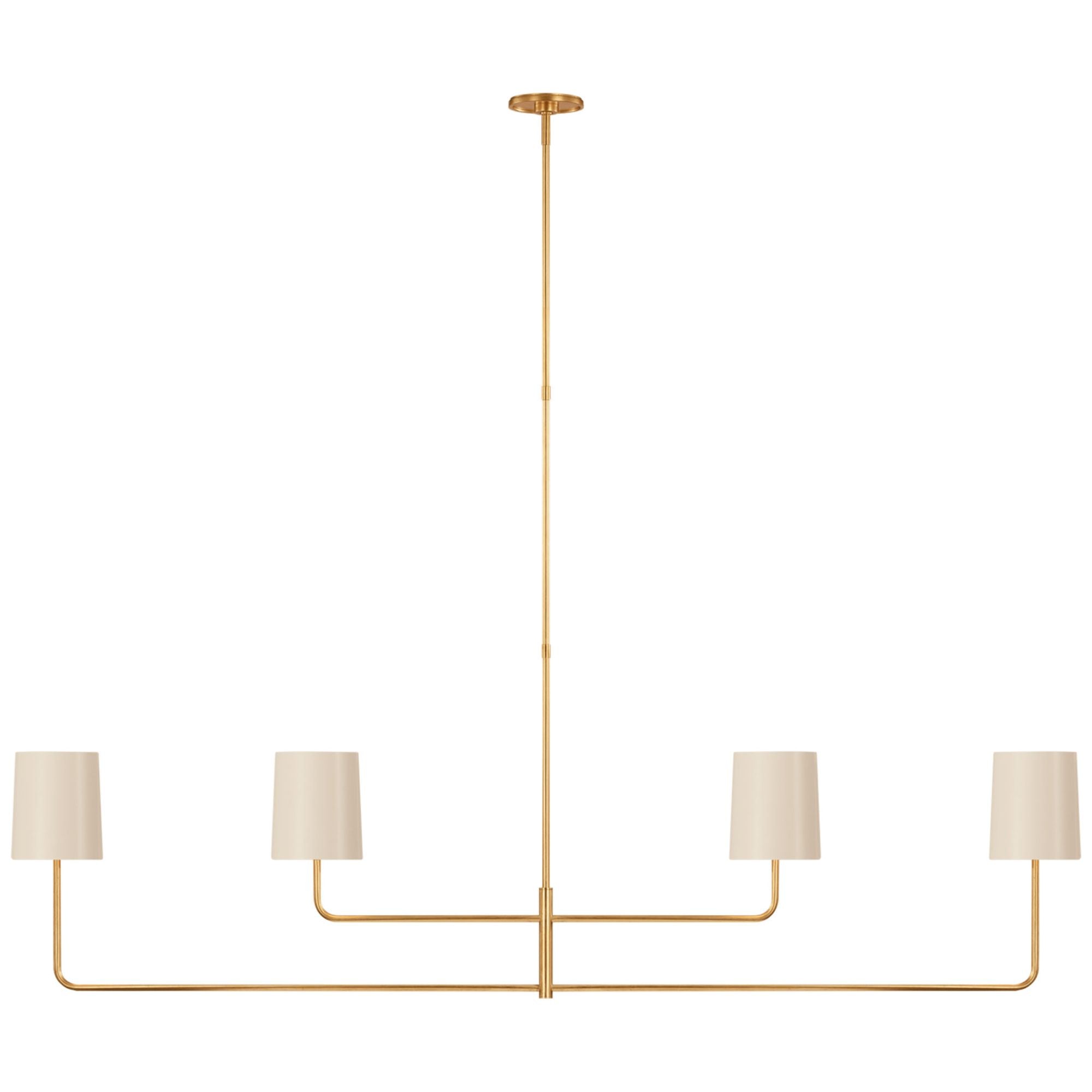Barbara Barry Go Lightly 70" Four Light Linear Chandelier in Gild with China White Shades Ceiling Light W70"