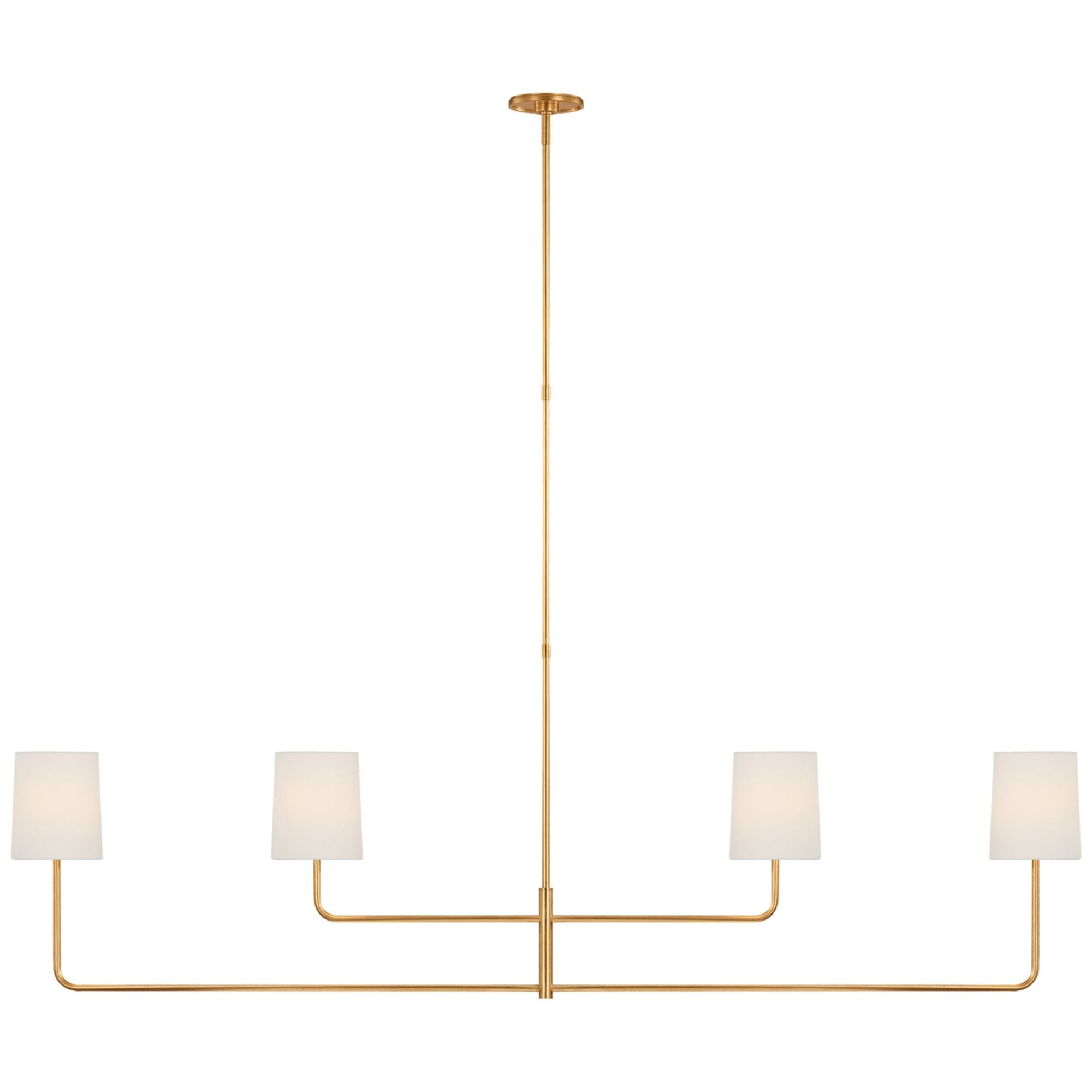 Barbara Barry Go Lightly 70" Four Light Linear Chandelier in Gild with Linen Shades