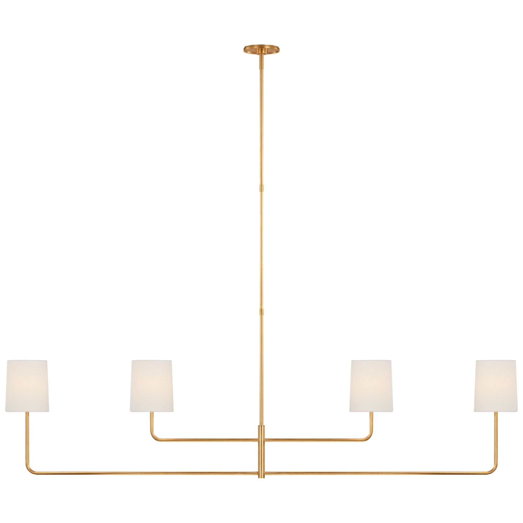Barbara Barry Go Lightly 70" Four Light Linear Chandelier in Gild with Linen Shades Ceiling Light W70"