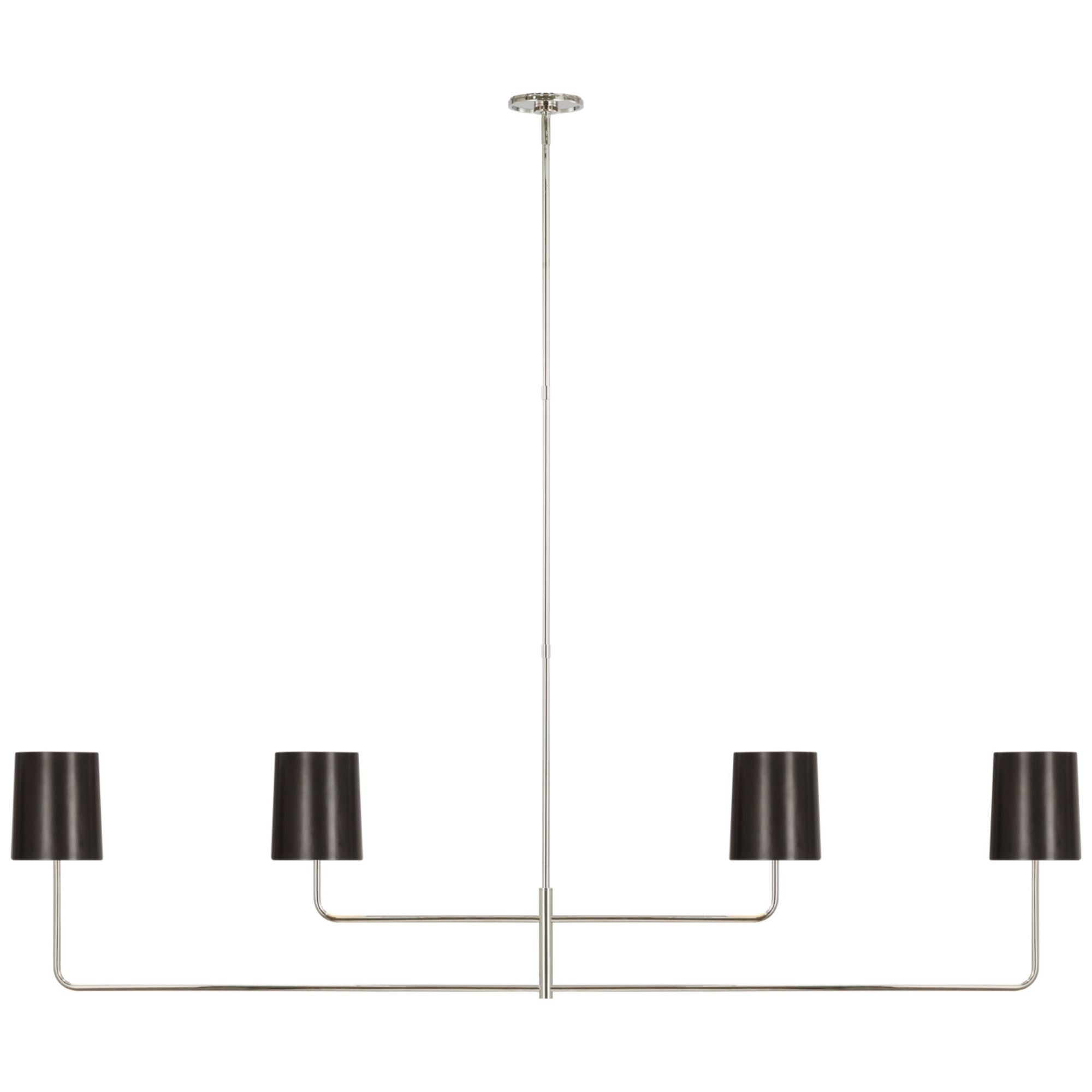 Barbara Barry Go Lightly 70" Four Light Linear Chandelier in Polished Nickel with Bronze Shades Ceiling Light W70"