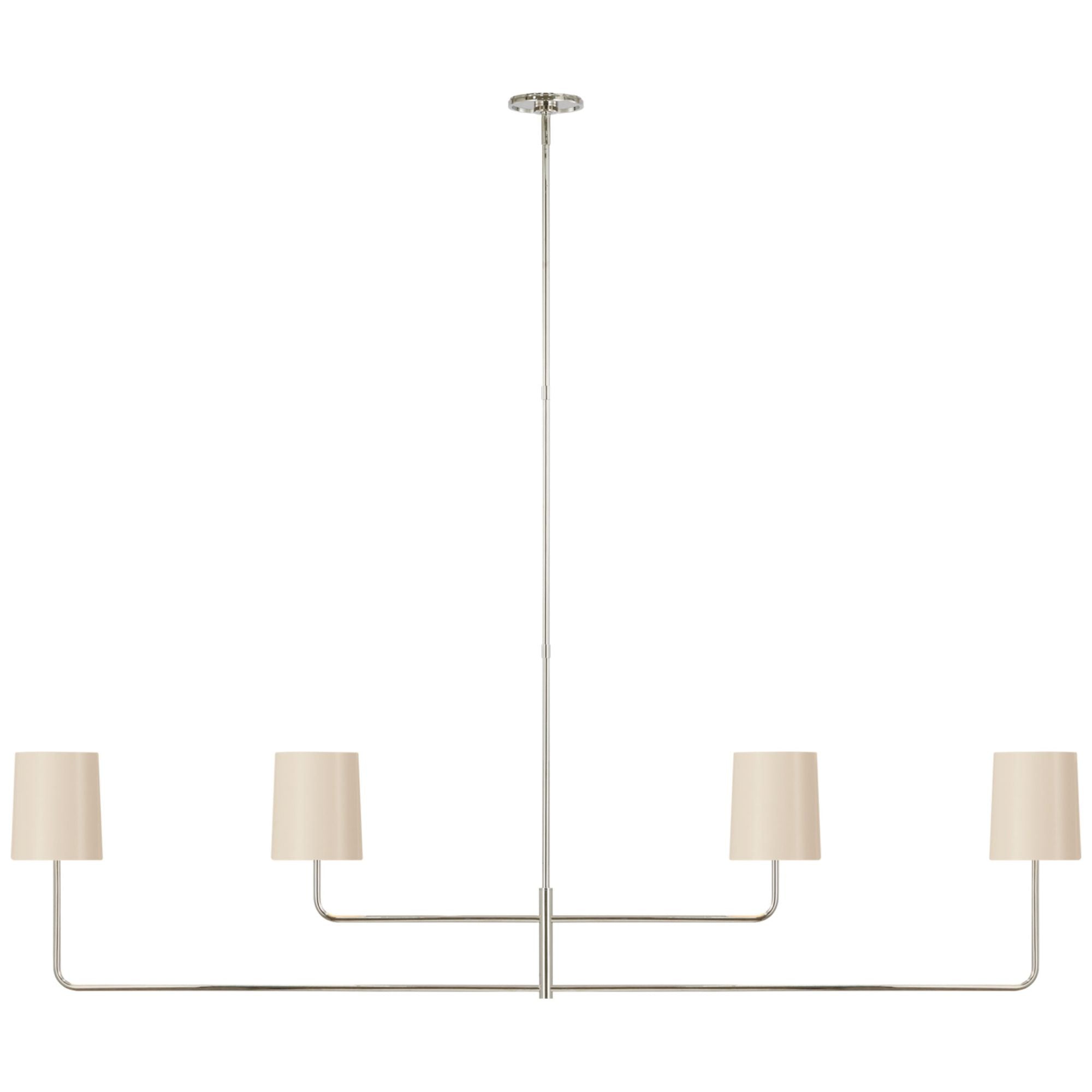 Barbara Barry Go Lightly 70" Four Light Linear Chandelier in Polished Nickel with China White Shades