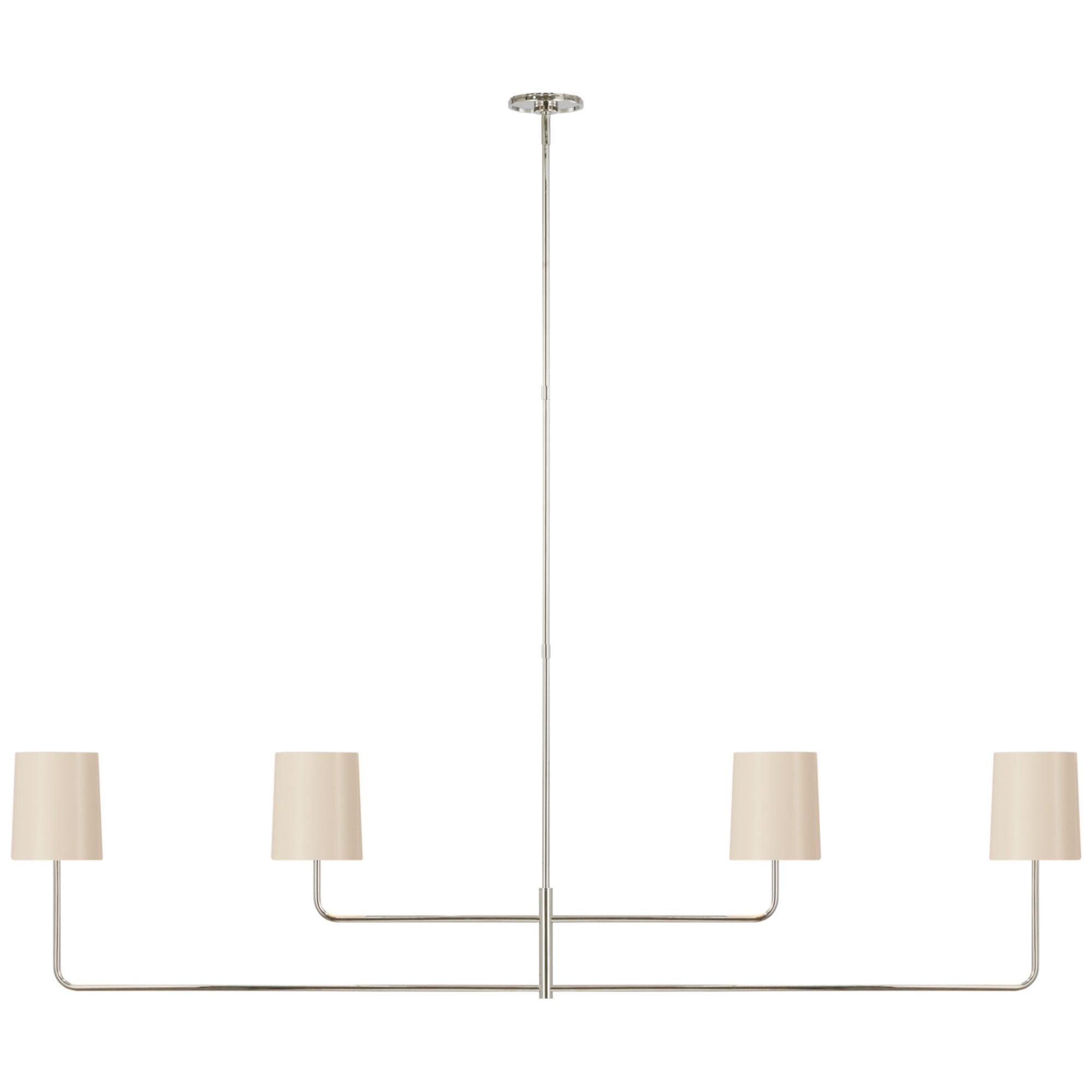 Barbara Barry Go Lightly 70" Four Light Linear Chandelier in Polished Nickel with China White Shades Ceiling Light W70"
