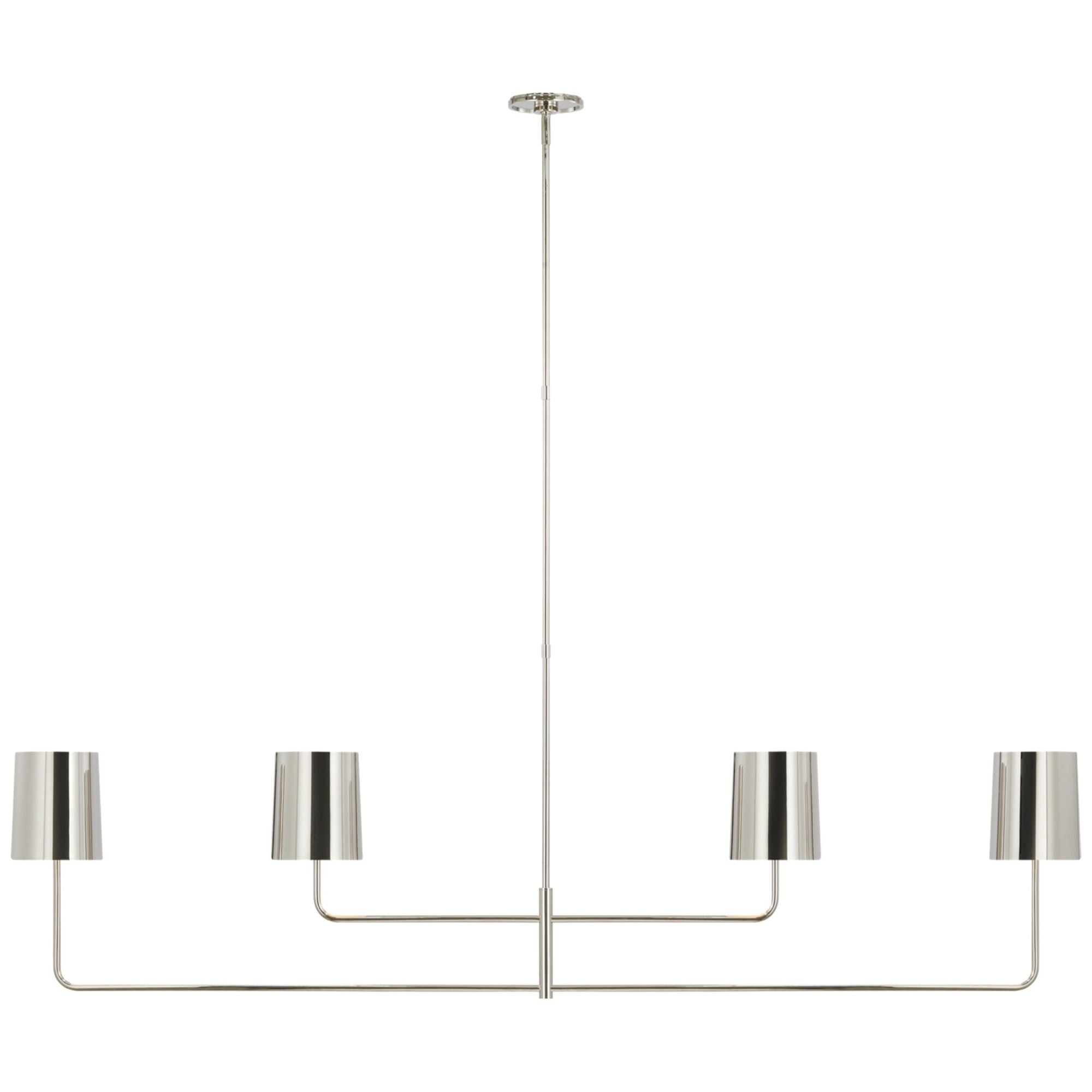 Barbara Barry Go Lightly 70" Four Light Linear Chandelier in Polished Nickel with Polished Nickel Shades Ceiling Light W70"