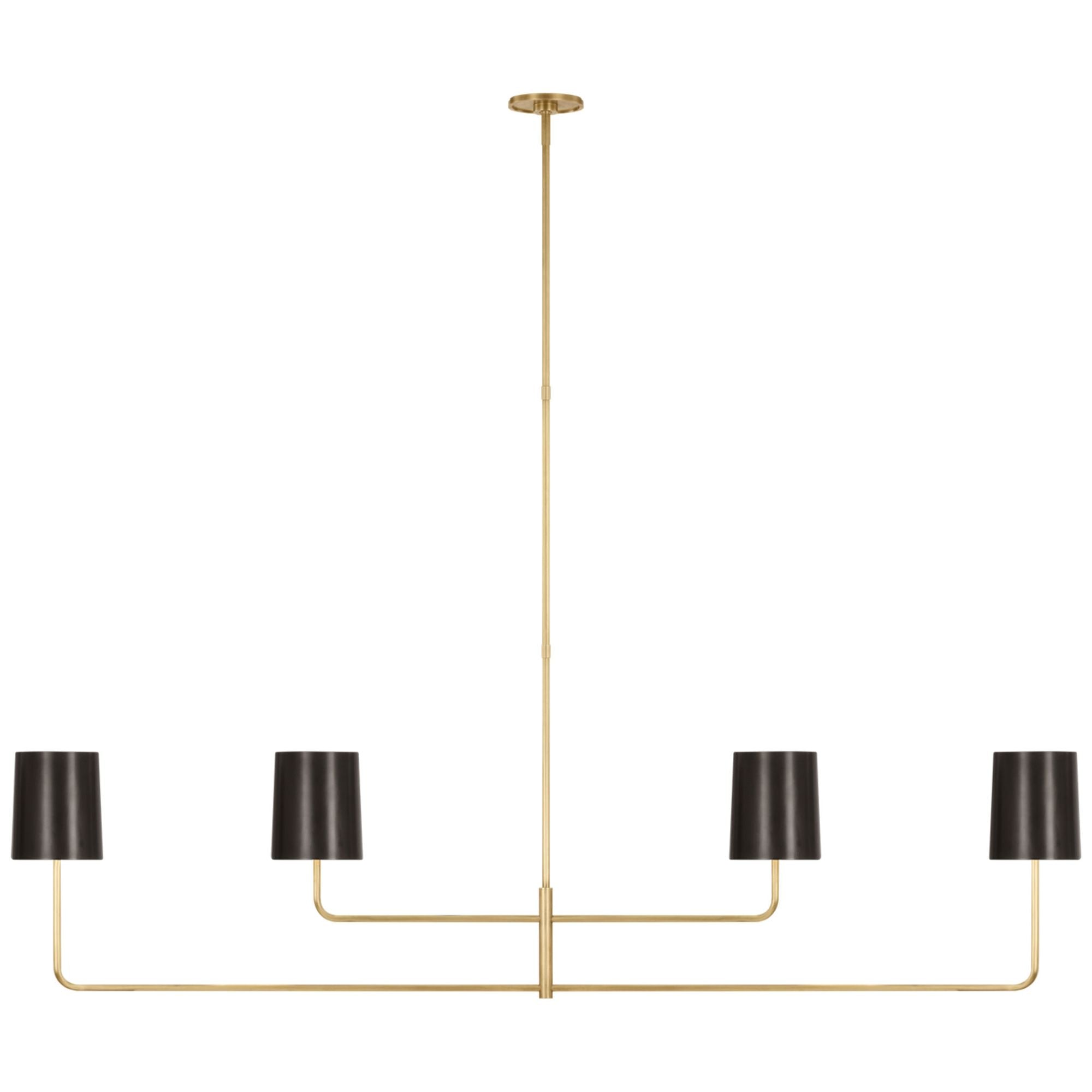 Barbara Barry Go Lightly 70" Four Light Linear Chandelier in Soft Brass with Bronze Shades