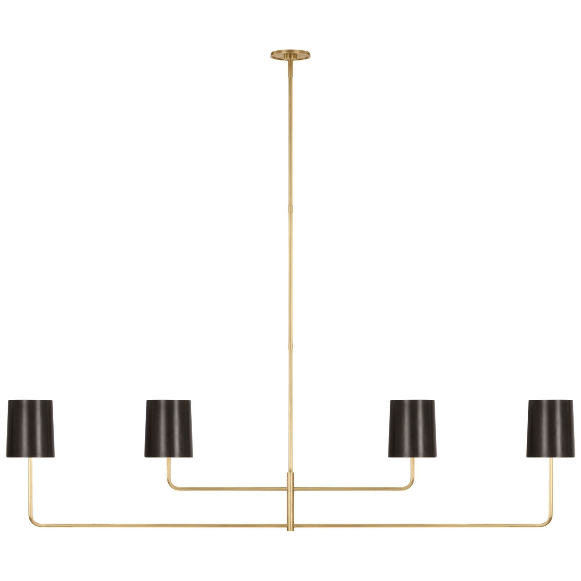 Barbara Barry Go Lightly 70" Four Light Linear Chandelier in Soft Brass with Bronze Shades Ceiling Light W70"