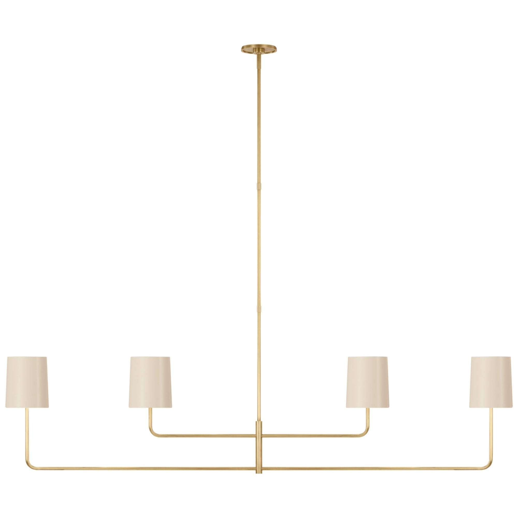 Barbara Barry Go Lightly 70" Four Light Linear Chandelier in Soft Brass with China White Shades