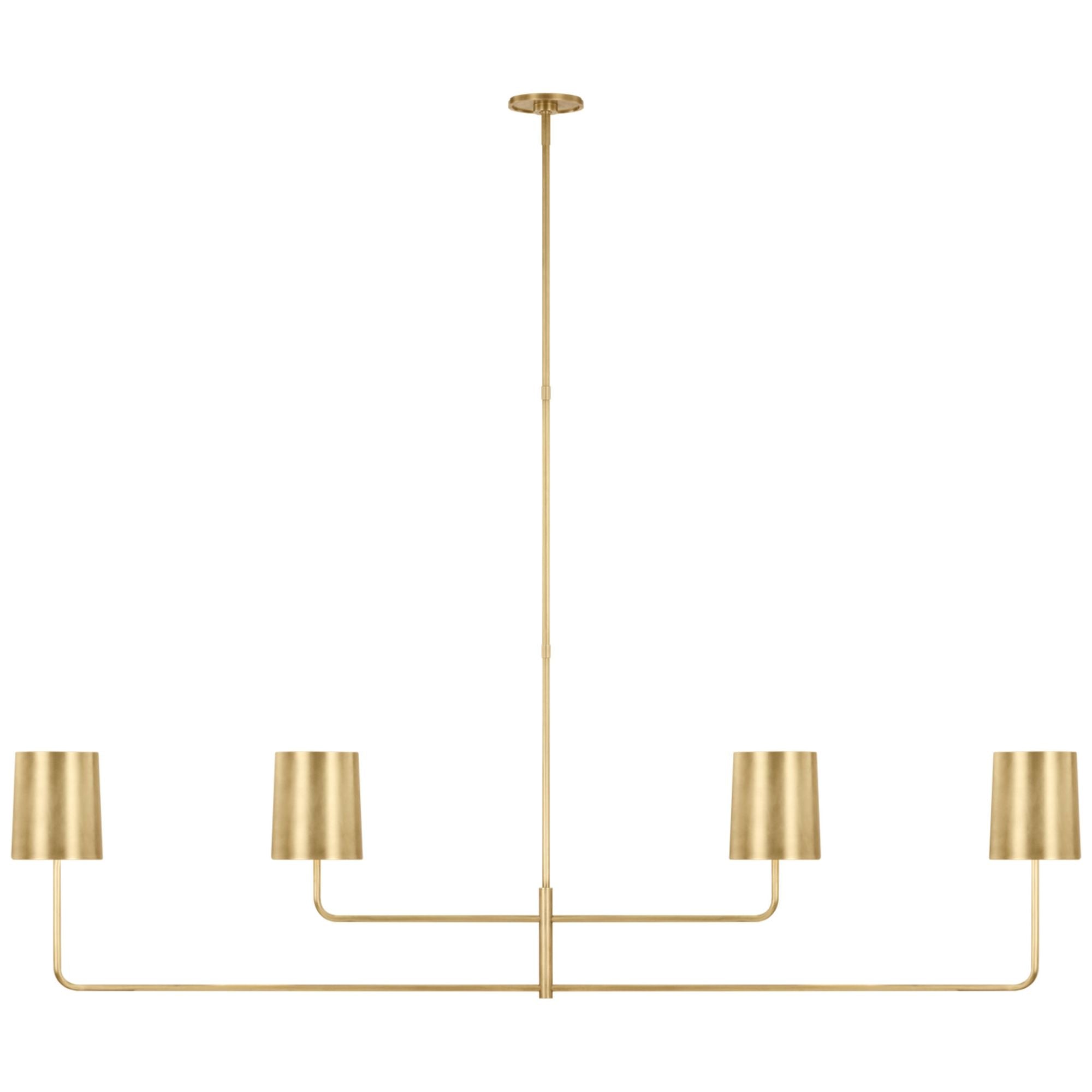 Barbara Barry Go Lightly 70" Four Light Linear Chandelier in Soft Brass with Soft Brass Shades