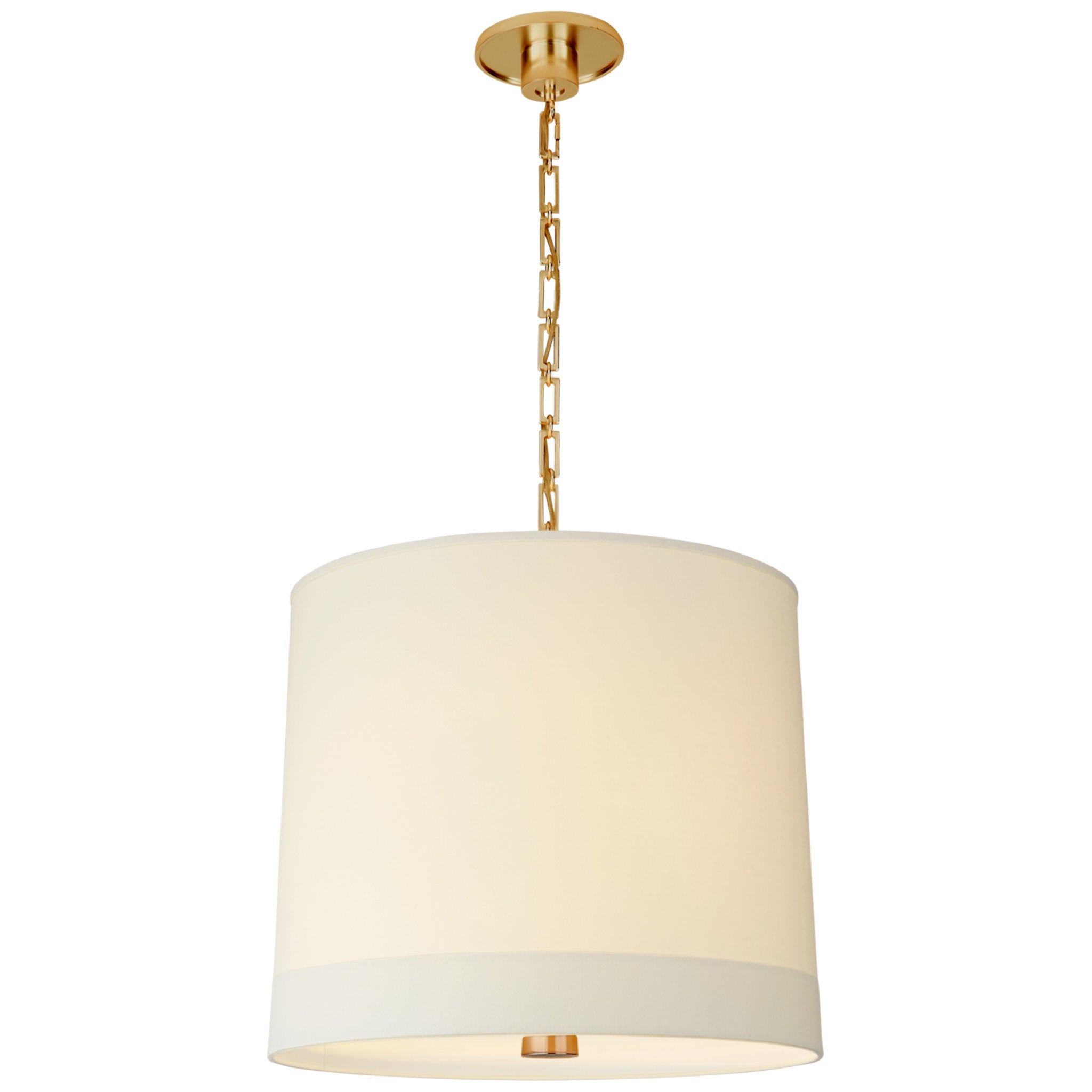 Barbara Barry Simple Banded Hanging Shade in Soft Brass with Silk Banded Shade