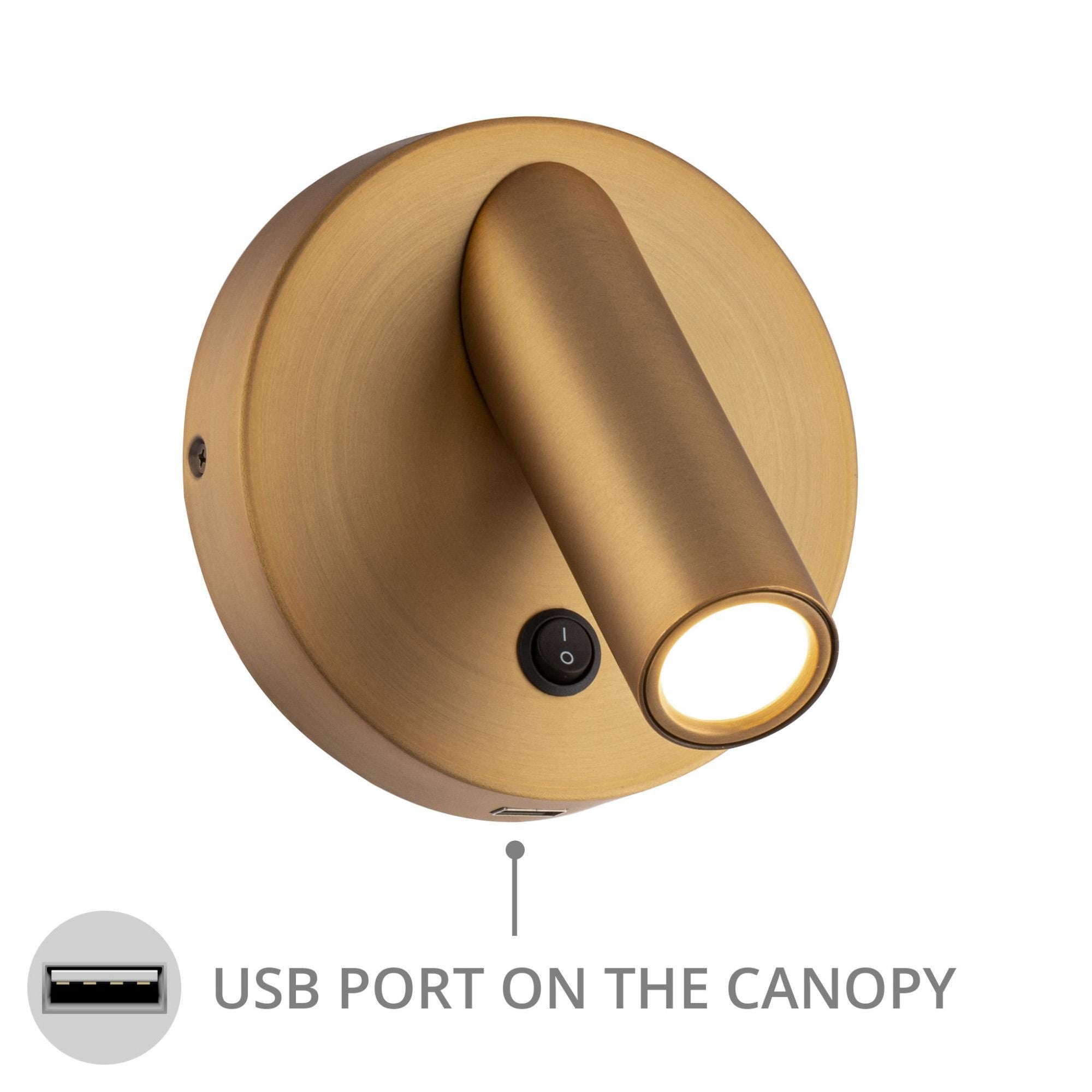 Aspire 5in LED Reading Light 3000K in Aged Brass