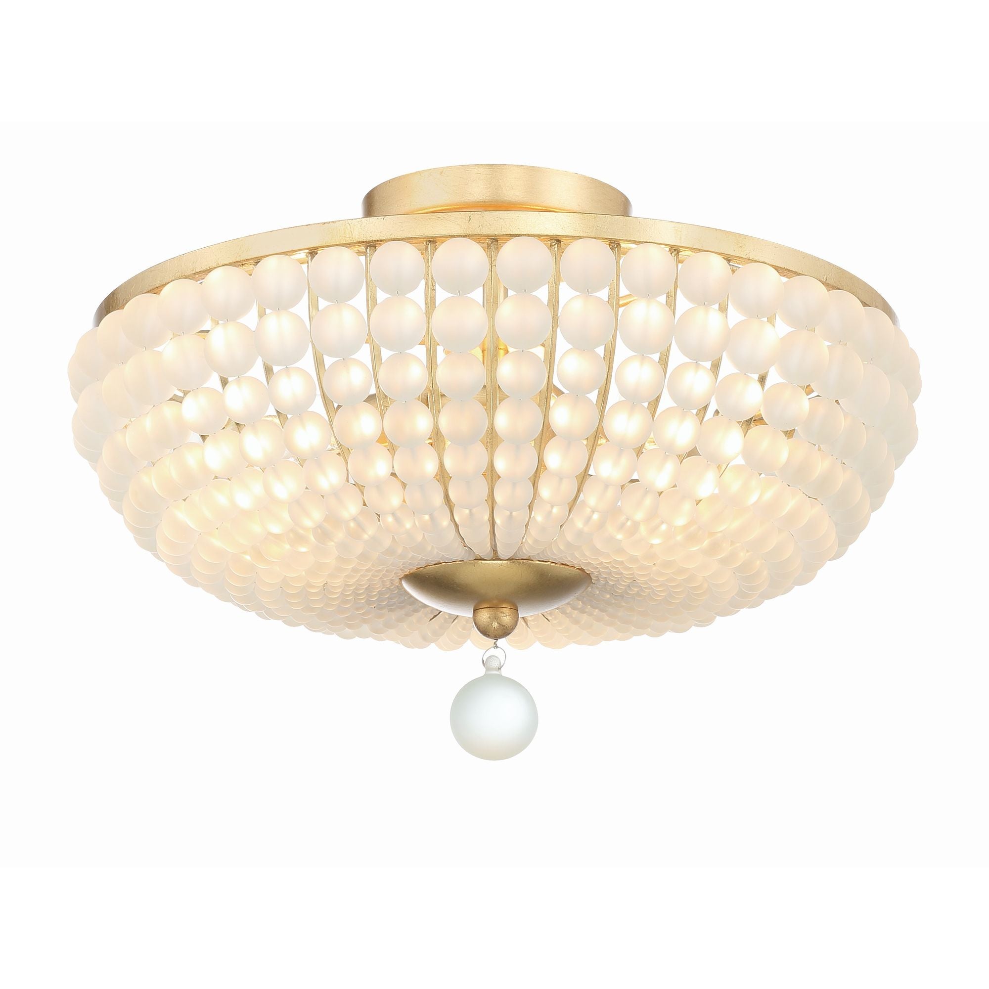 Bella 3 Light Antique Gold Semi Flush Mount Frosted Glass Beads 15.75"W x 10.25"H x 15.75"D