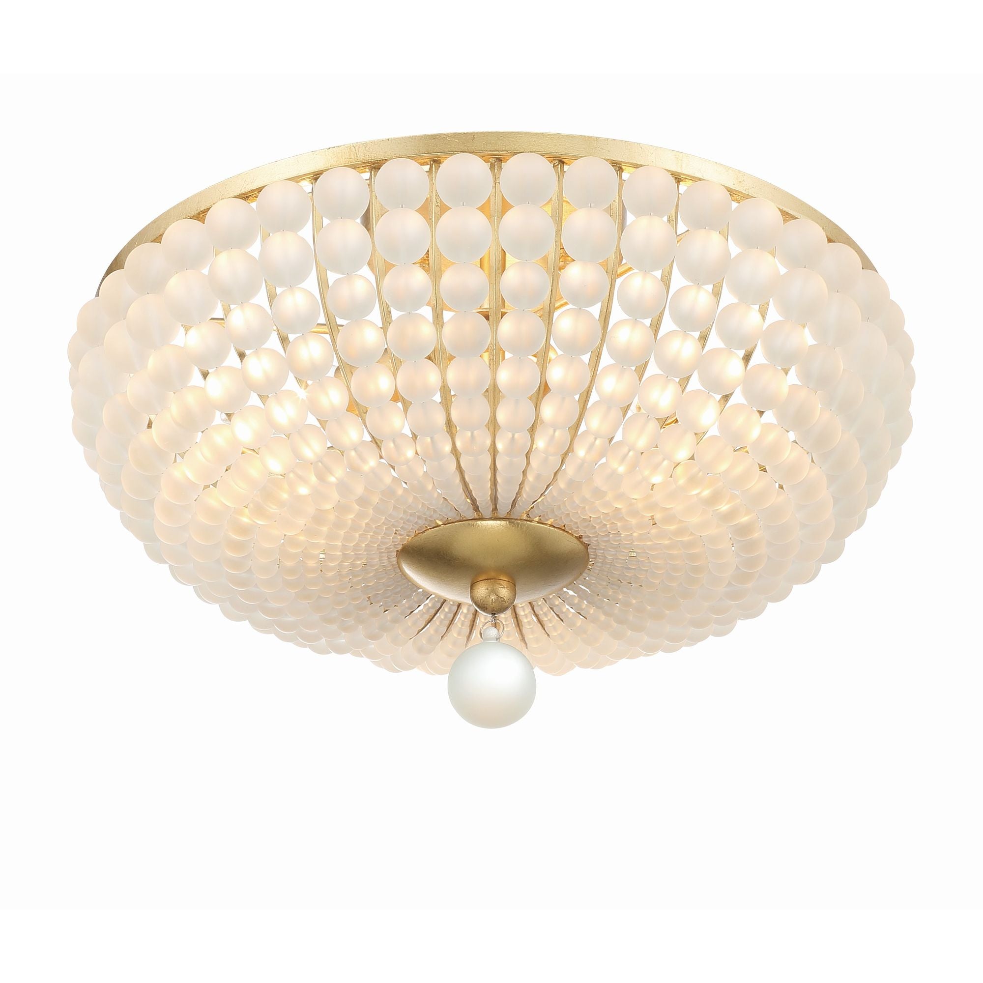 Bella 3 Light Antique Gold Semi Flush Mount Frosted Glass Beads 15.75"W x 10.25"H x 15.75"D