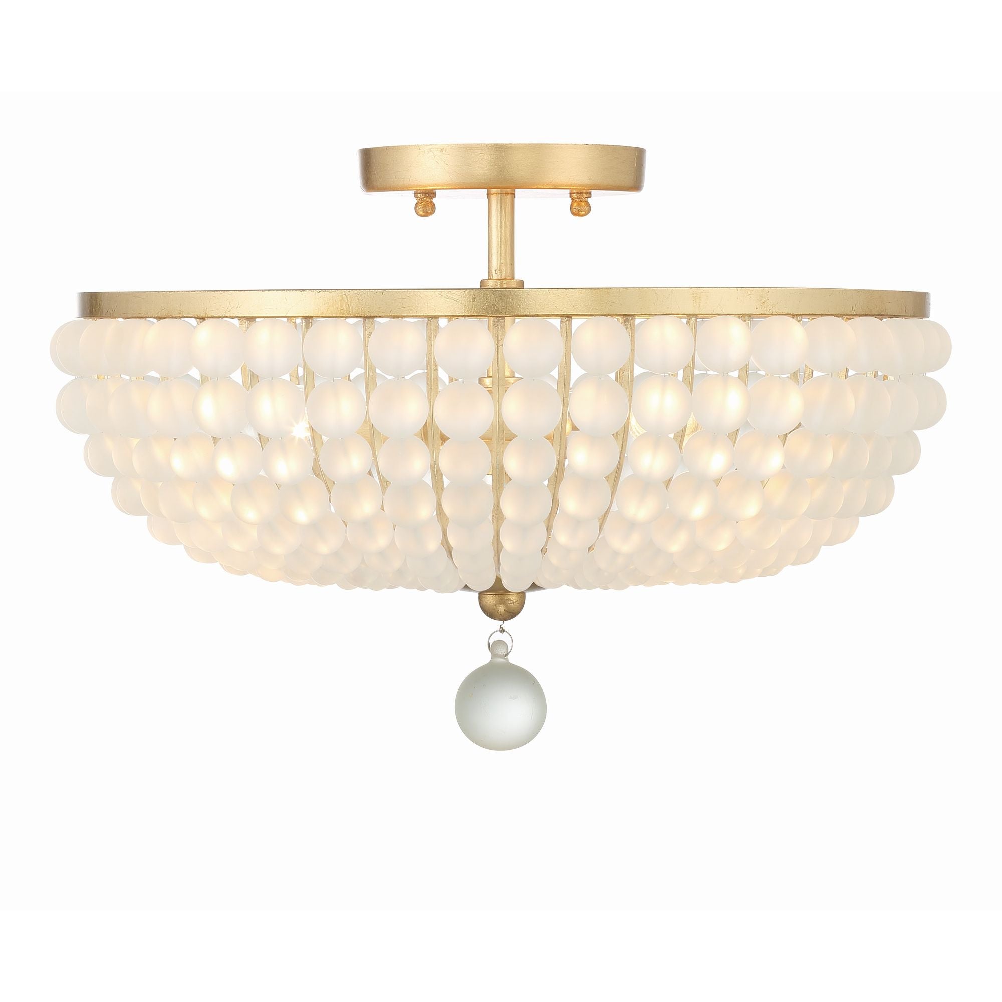 Bella 3 Light Antique Gold Semi Flush Mount Frosted Glass Beads 15.75"W x 10.25"H x 15.75"D