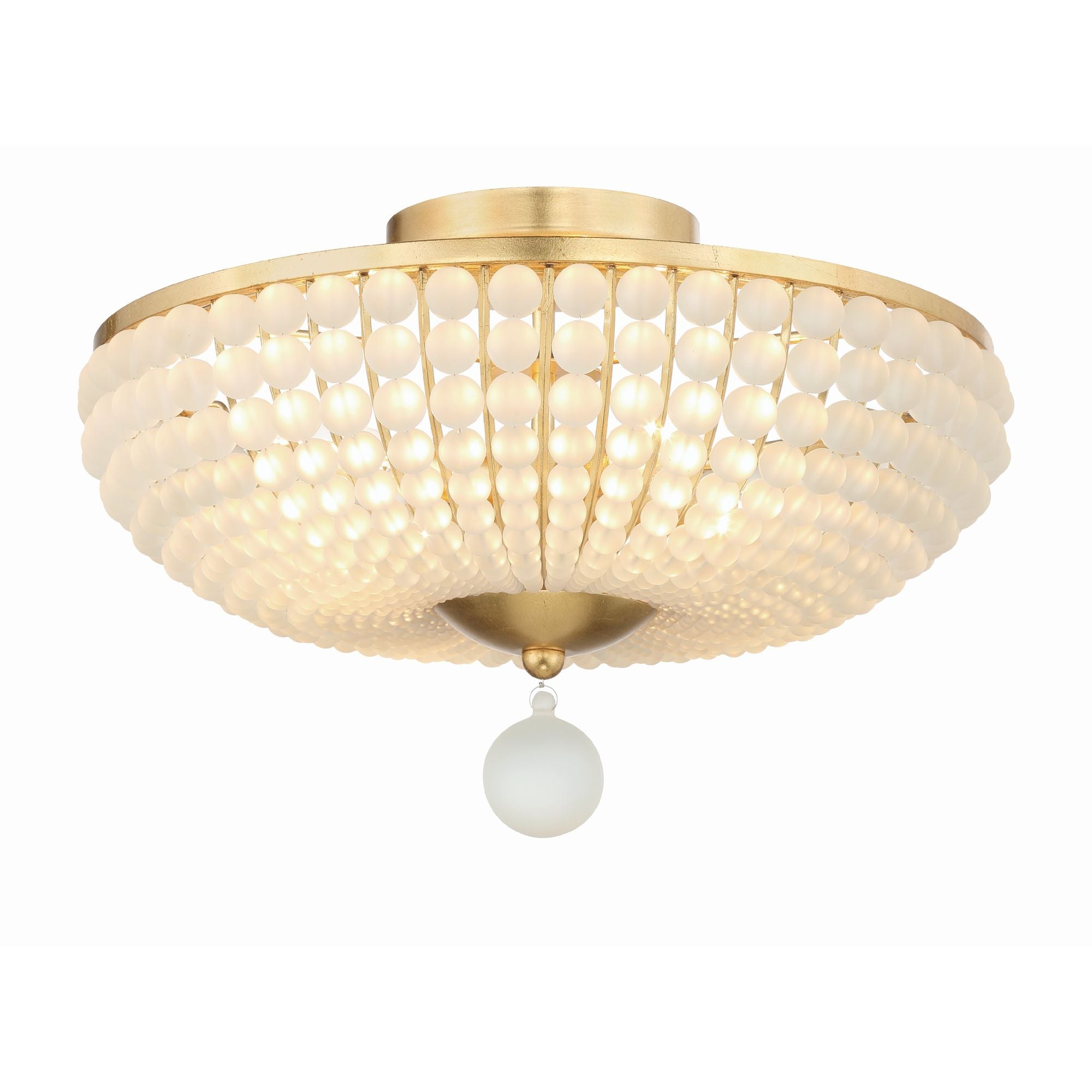 Bella 4 Light Antique Gold Semi Flush Mount Frosted Glass Beads 18"W x 12"H x 18"D