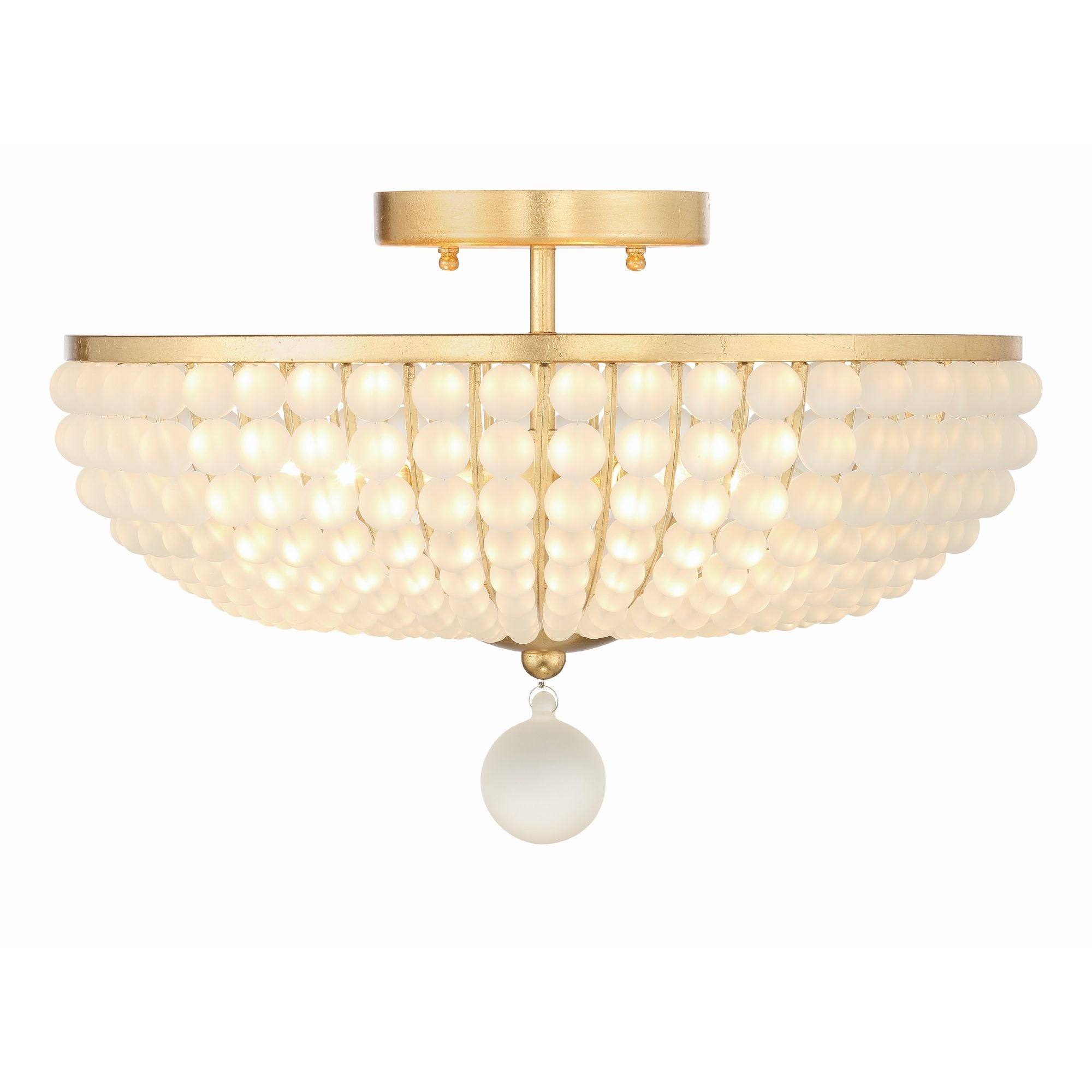 Bella 4 Light Antique Gold Semi Flush Mount Frosted Glass Beads 18"W x 12"H x 18"D