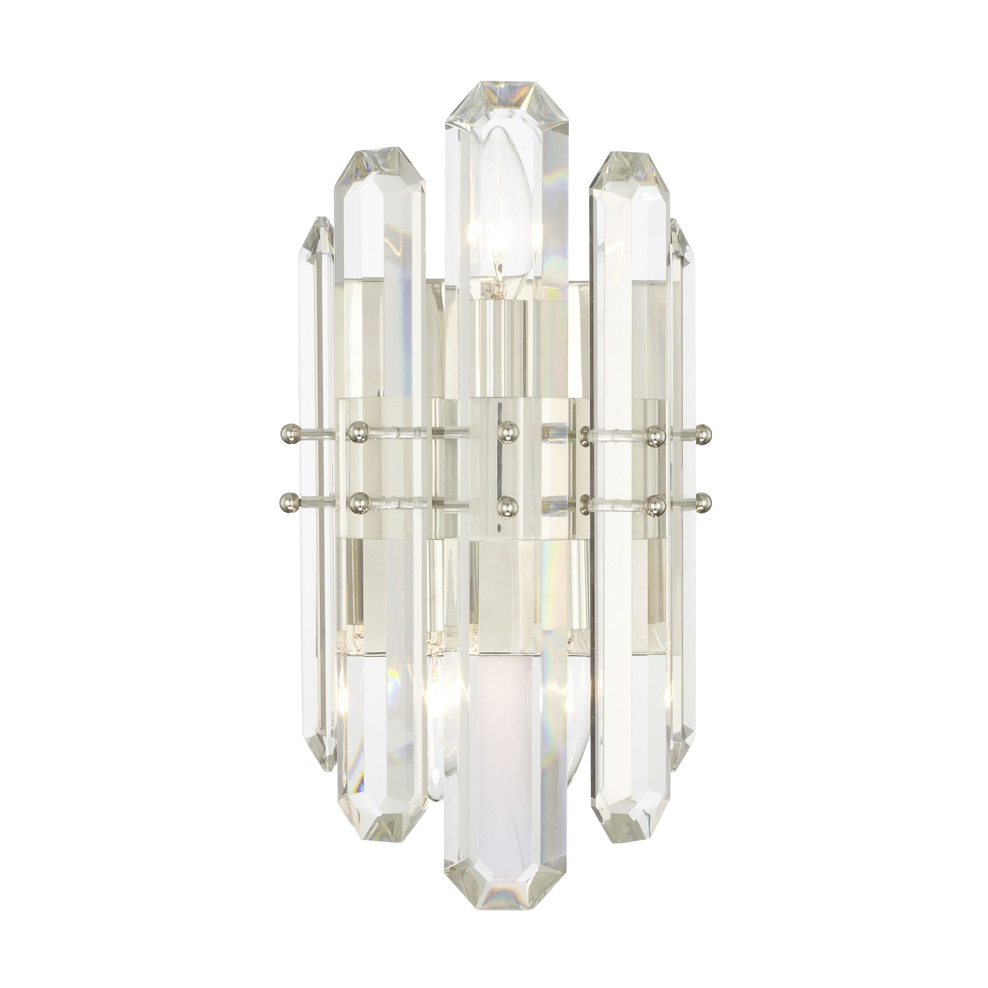 Bolton 2 Light Polished Nickel Sconce Faceted Crystal Elements 7.5"W x 13.5"H x 5"D