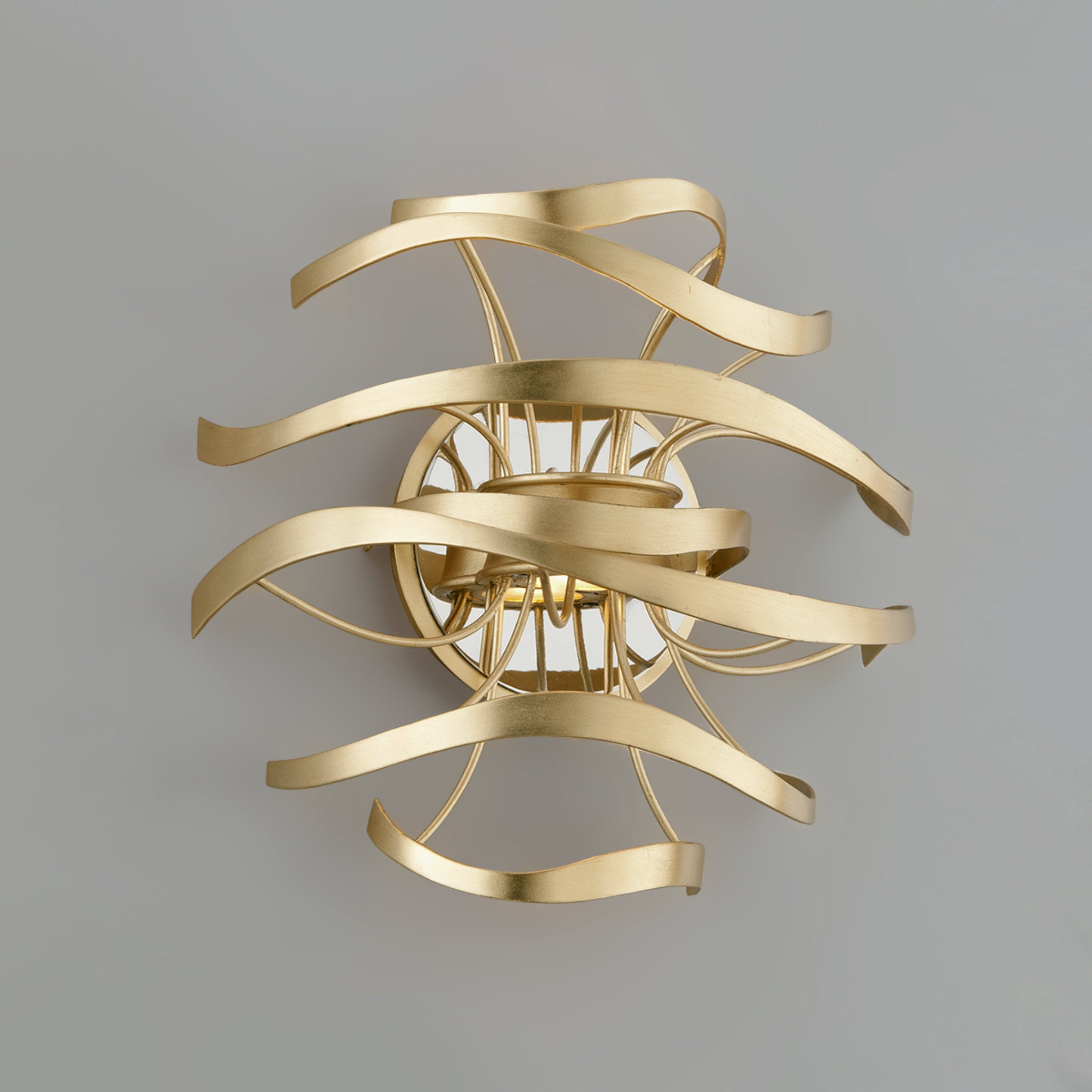 Calligraphy 2 Light Wall Sconce in Gold Leaf W Polished Stainless