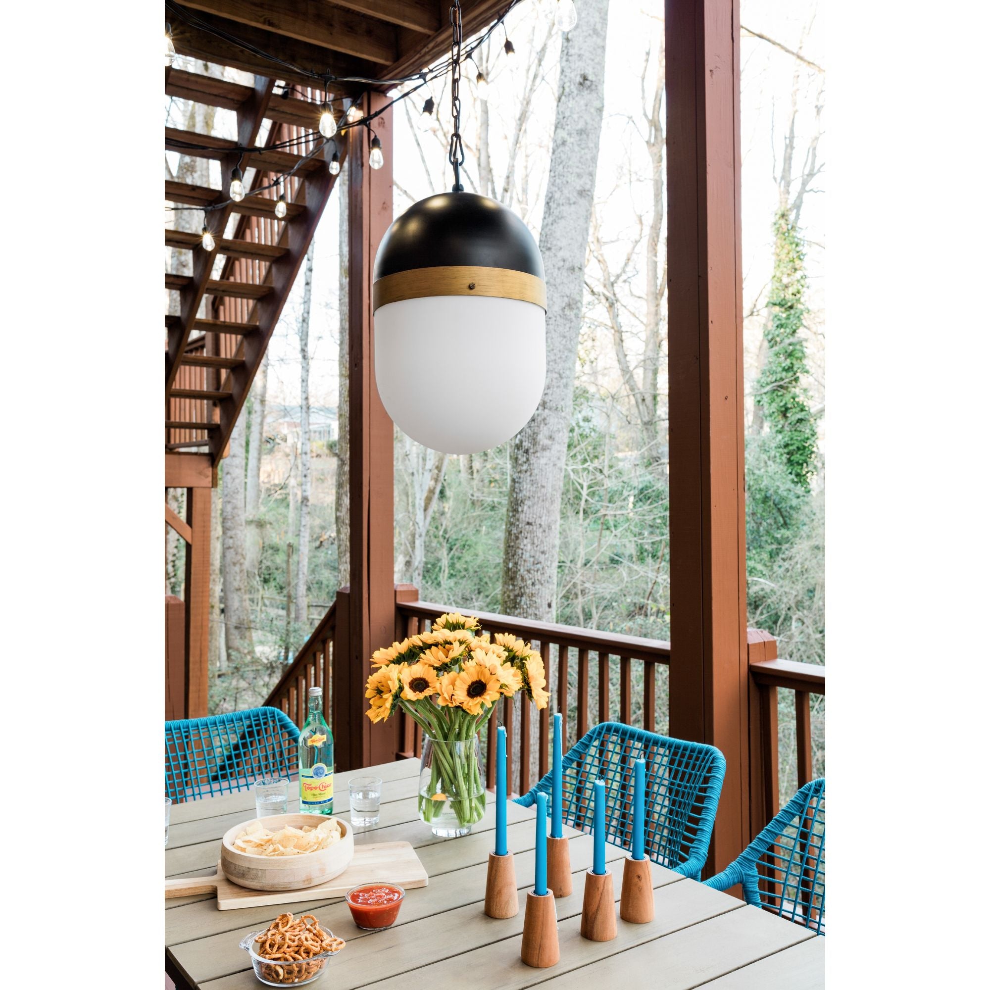 Brian Patrick Flynn for Crystorama Capsule 3 Light Matte Black + Textured Gold Outdoor Pendant