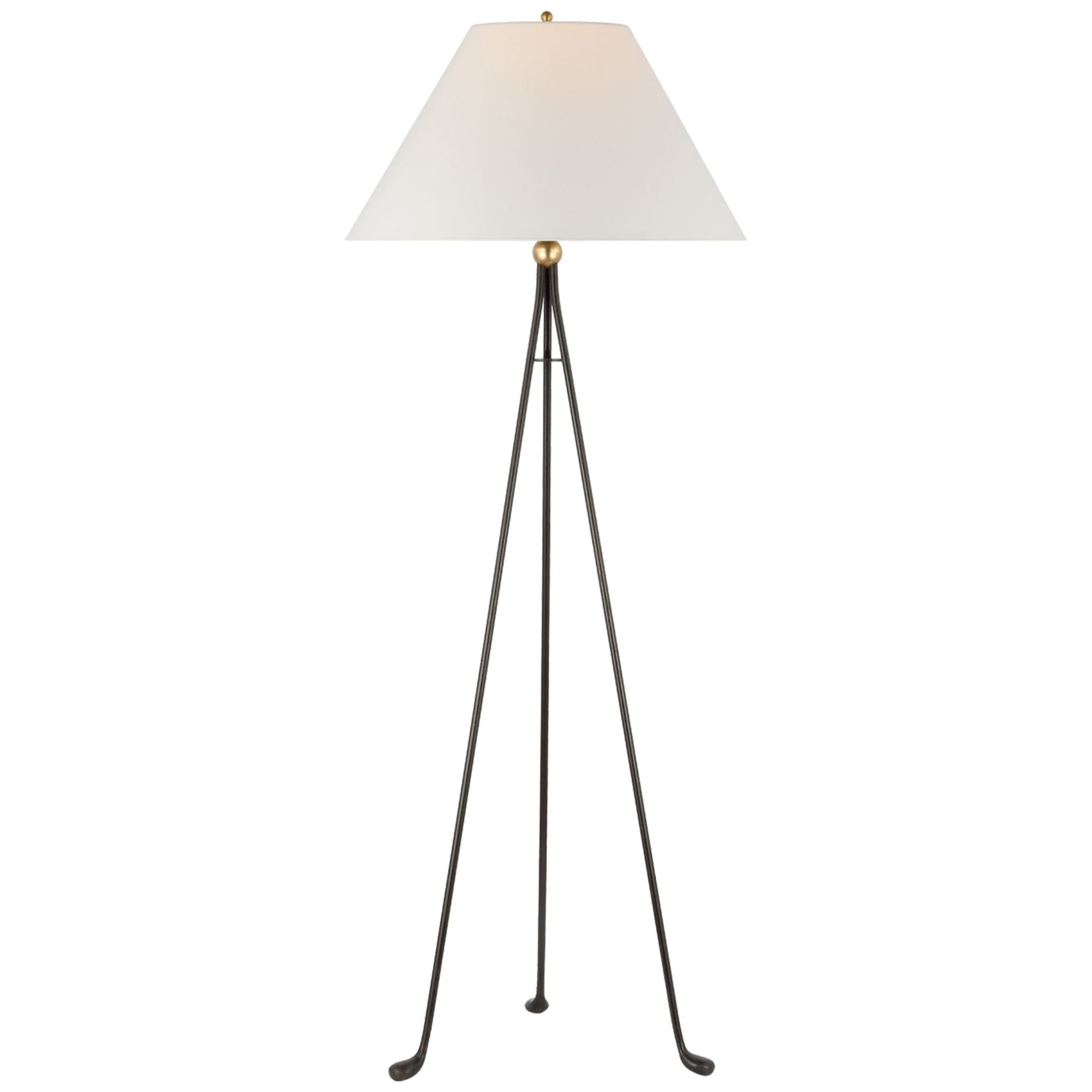 Champalimaud Valley Medium Tripod Floor Lamp in Aged Iron and Gild with Linen Shade W23" x H60.5"
