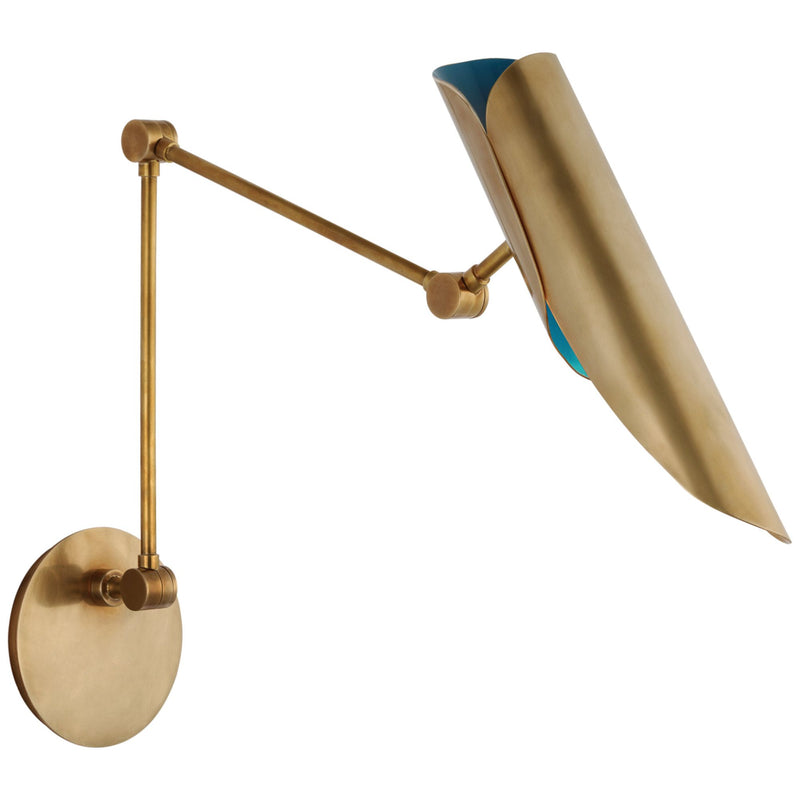 Champalimaud Flore Double Library Wall Light in Soft Brass and Riviera Blue