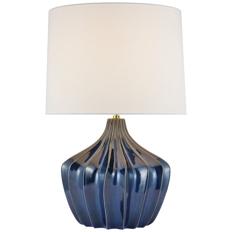 Champalimaud Sur Large Table Lamp in Mixed Blue Brown with Linen Shade