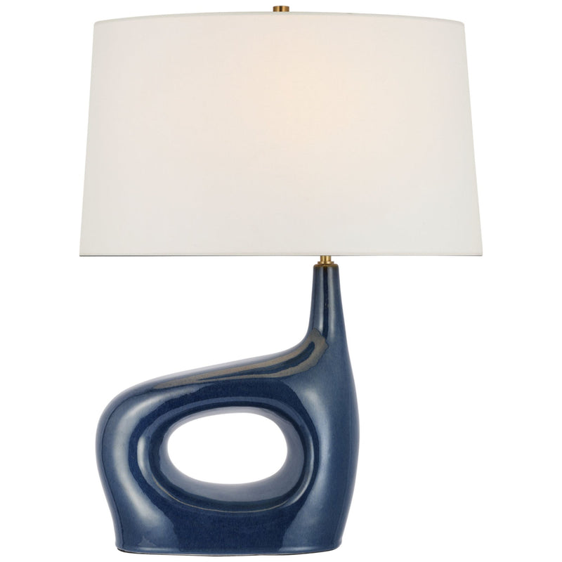 Champalimaud Sutro Medium Left Table Lamp in Mixed Blue Brown with Linen Shade