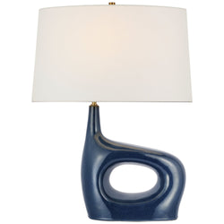 Champalimaud Sutro Medium Right Table Lamp in Mixed Blue Brown with Linen Shade