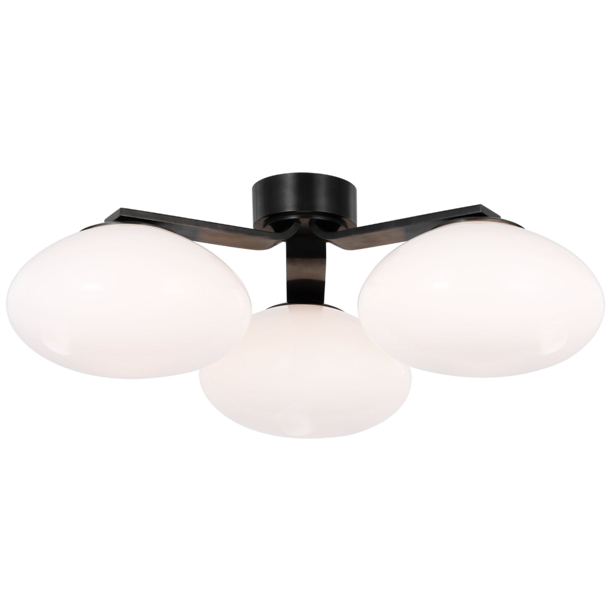 Champalimaud Marisol XL Triple Flush Mount in Gun Metal with White Glass Ceiling Light W26.75" x H10"