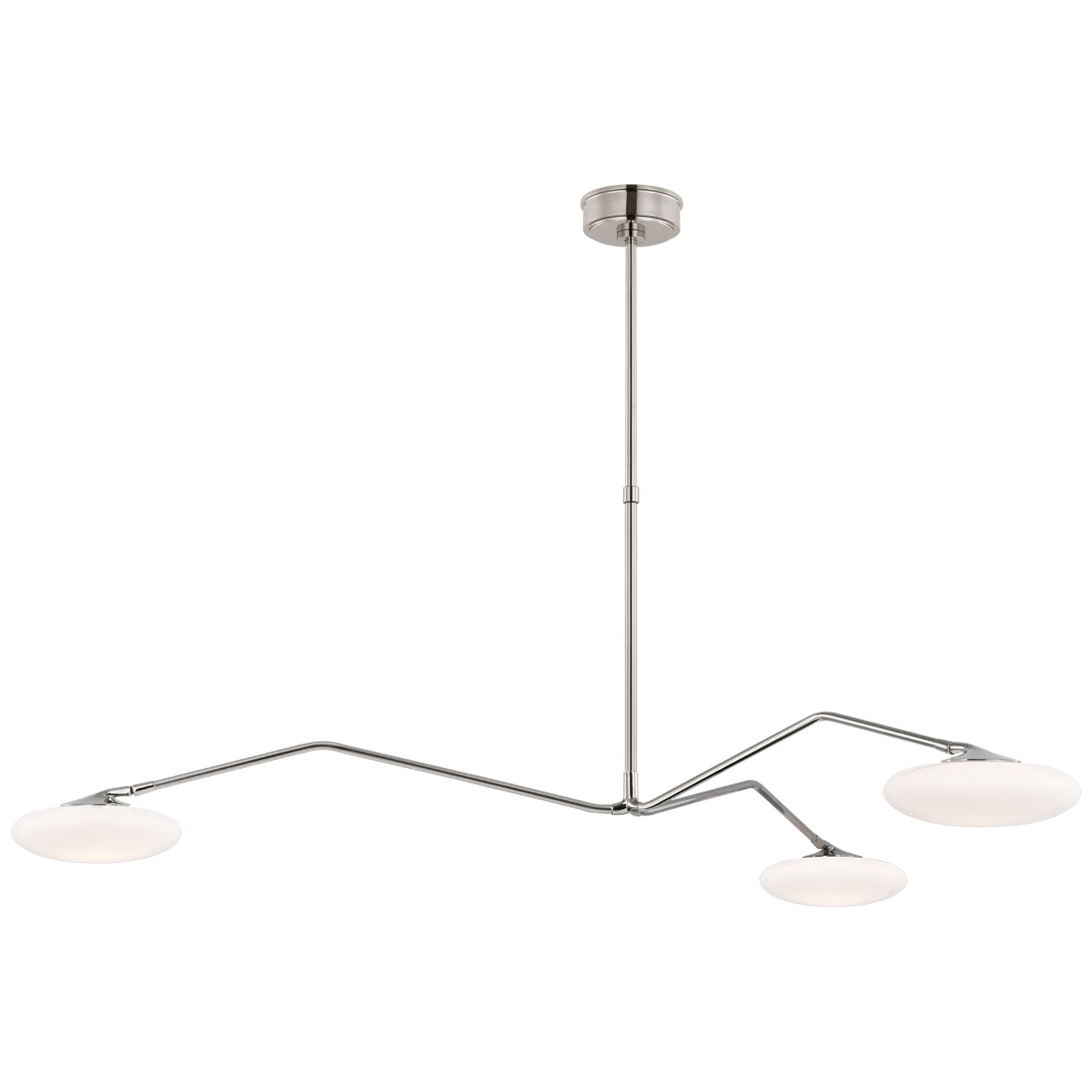 Champalimaud Brindille Extra Large Three Light Chandelier in Polished Nickel with White Glass Ceiling Light W60"
