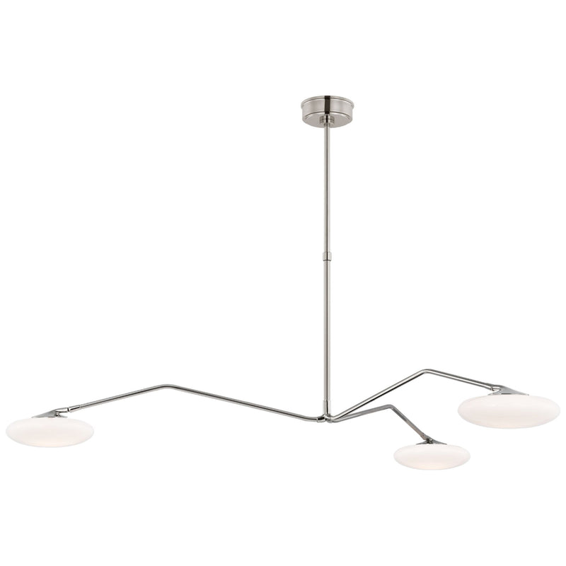 Champalimaud Brindille Extra Large Three Light Chandelier in Polished Nickel with White Glass