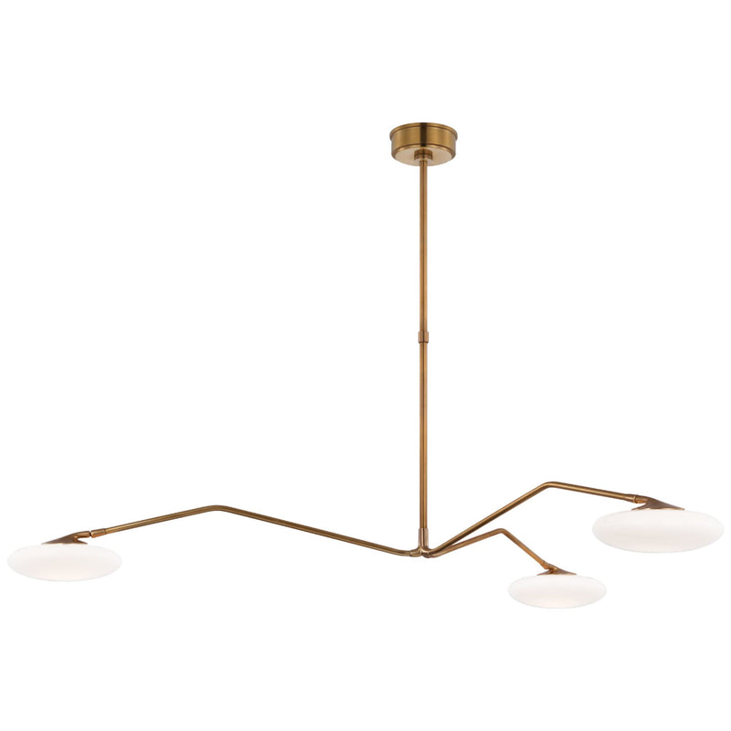 Champalimaud Brindille Extra Large Three Light Chandelier in Soft Brass with White Glass
