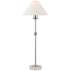 Chapman & Myers Caspian Medium Accent Lamp in Polished Nickel and Alabaster with Linen Shade