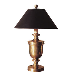 Chapman & Myers Classical Urn Form Medium Table Lamp in Antique-Burnished Brass with Black Shade