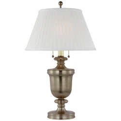 Chapman & Myers Classical Urn Form Medium Table Lamp in Antique Nickel with Silk Pleat Shade