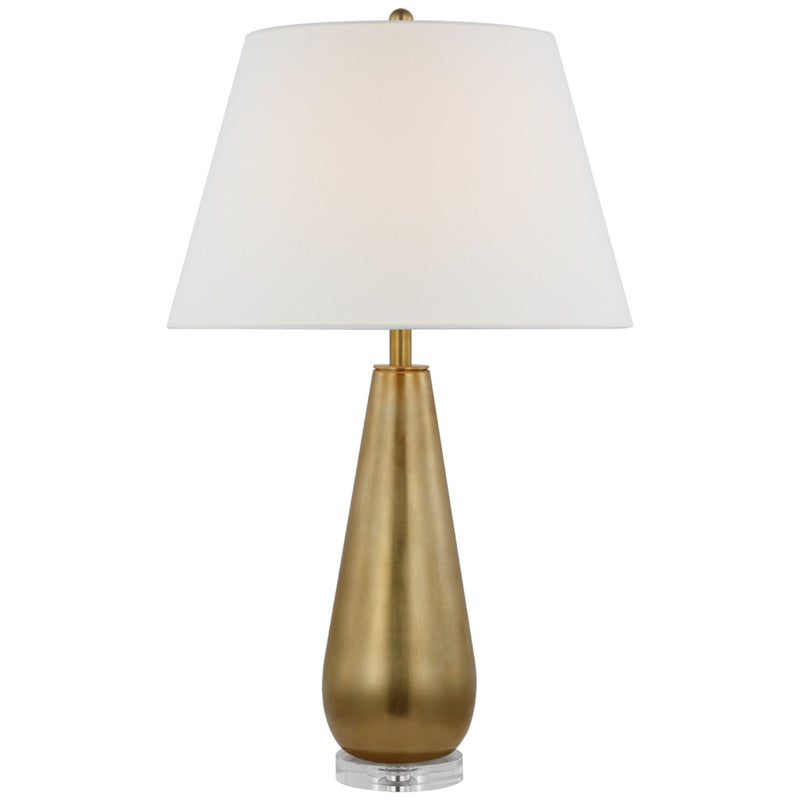 Chapman & Myers Aris Large Table Lamp in Antique-Burnished Brass and Clear Glass with Linen Shade