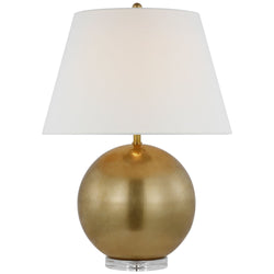 Chapman & Myers Balos Medium Table Lamp in Antique-Burnished Brass and Clear Glass with Linen Shade