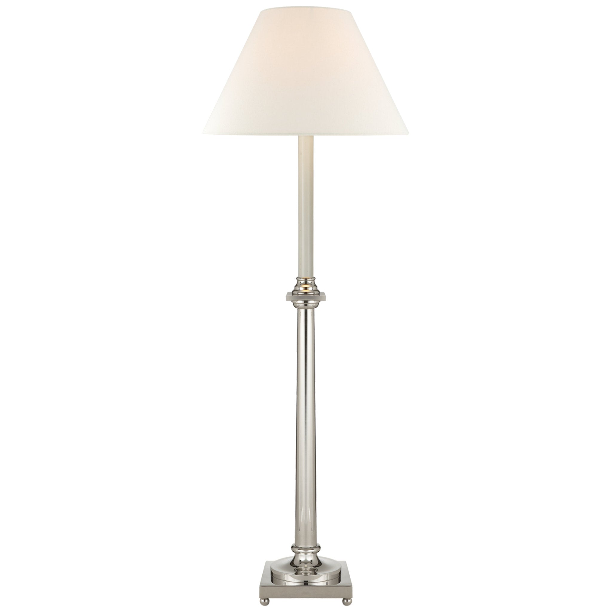 Chapman & Myers Swedish Column Buffet Lamp in Polished Nickel with Linen Shade Table Lamp W11.5" x H34"