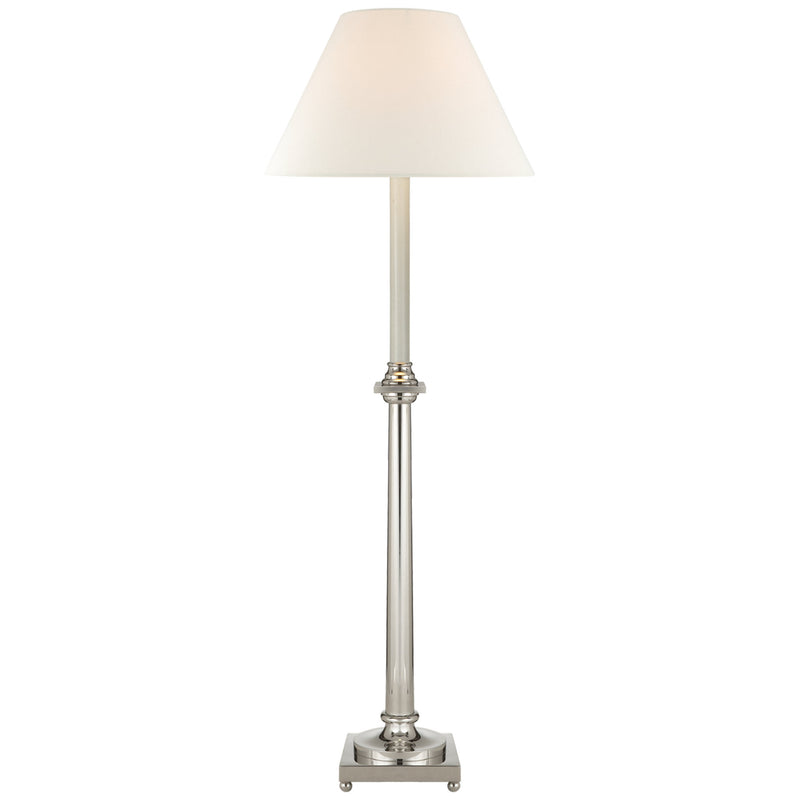Chapman & Myers Swedish Column Buffet Lamp in Polished Nickel with Linen Shade