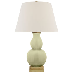 Chapman & Myers Gourd Form Small Table Lamp in Celadon Crackle with Linen Shade